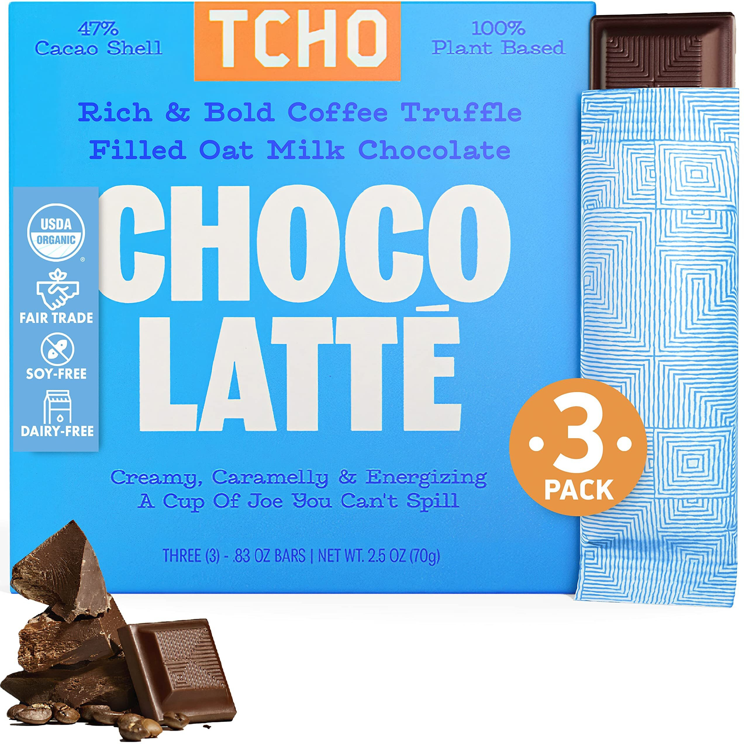 Tcho Choco Latte 47% Oat Milk Chocolate Bars (3 Pack) | Plant Based, Organic & Fair Trade, | Non Gmo, Non-Dairy, Vegan, Soy Free (2.5Oz Each)