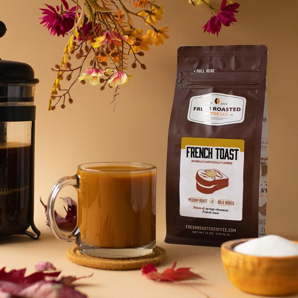 Fresh Roasted Coffee, French Toast Flavored Coffee, 12 Oz, Medium Roast, Kosher, Whole Bean