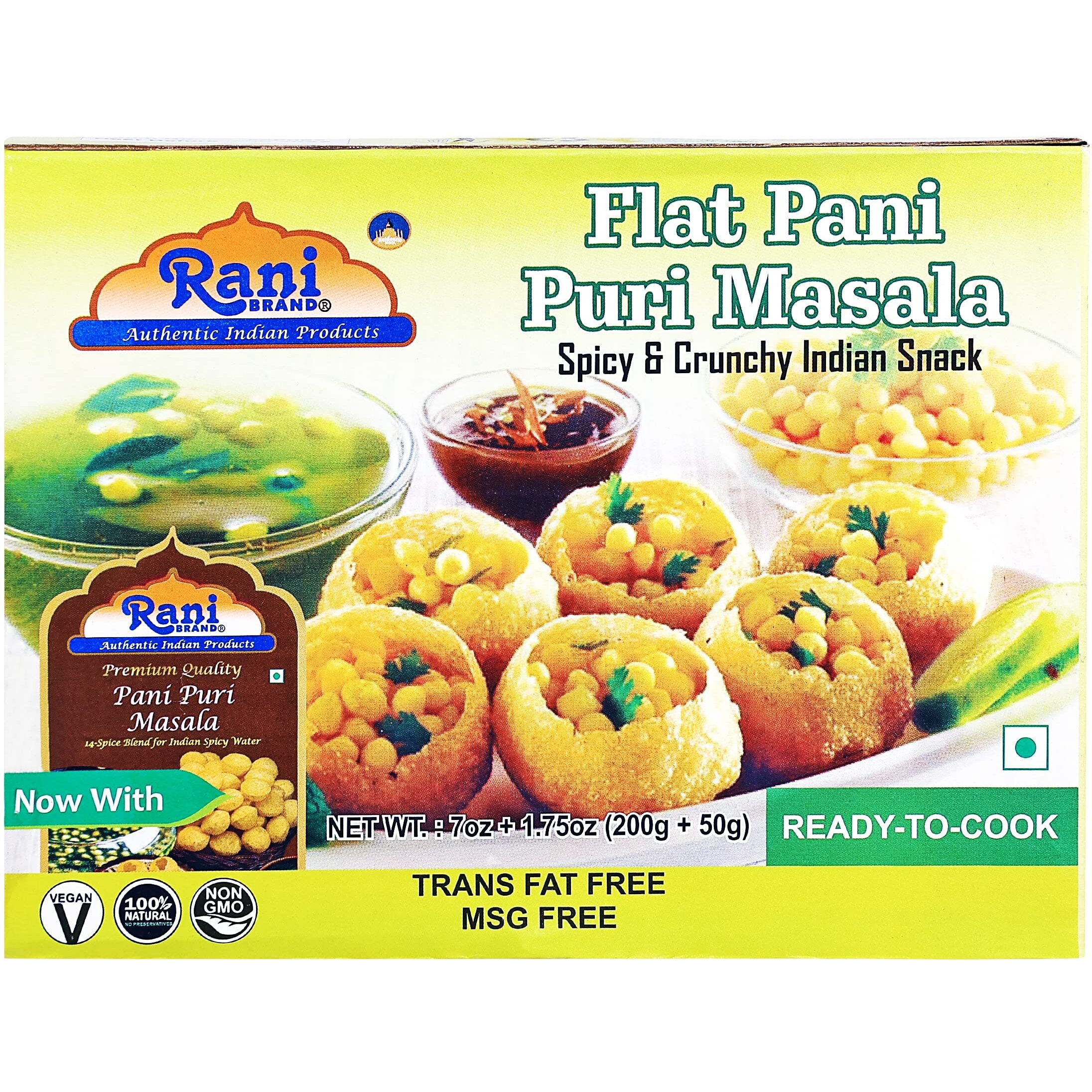 Rani Pani Puri Coins (Uncooked, Microwaveable Wheat And Semolina Coins) 7Oz (200G) With Pani Puri Masala (14-Spice Blend For Indian Spicy Water) 3.5Oz (100G) ~ All Natural | Vegan | Non-Gmo