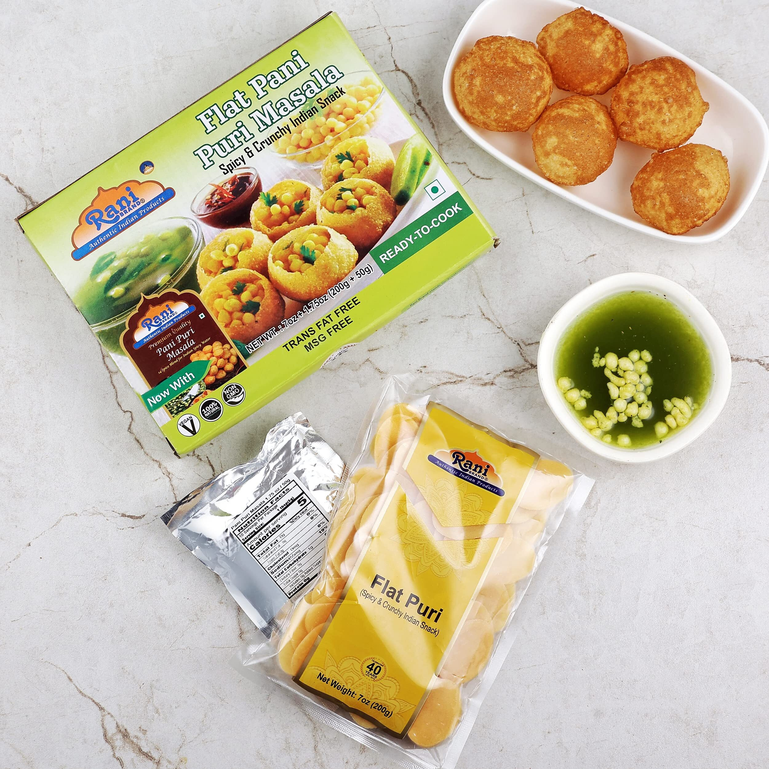 Rani Pani Puri Coins (Uncooked, Microwaveable Wheat And Semolina Coins) 7Oz (200G) With Pani Puri Masala (14-Spice Blend For Indian Spicy Water) 3.5Oz (100G) ~ All Natural | Vegan | Non-Gmo