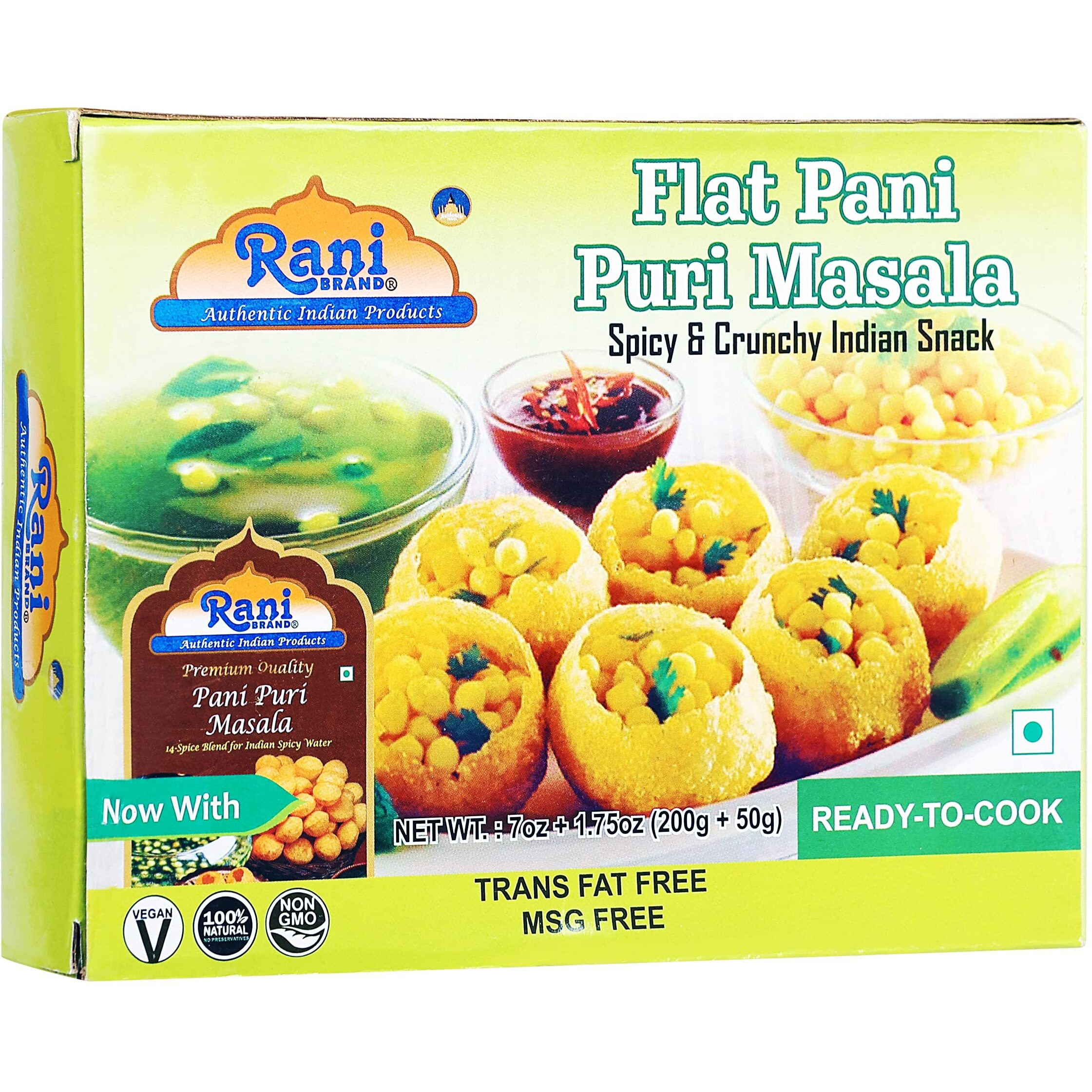 Rani Pani Puri Coins (Uncooked, Microwaveable Wheat And Semolina Coins) 7Oz (200G) With Pani Puri Masala (14-Spice Blend For Indian Spicy Water) 3.5Oz (100G) ~ All Natural | Vegan | Non-Gmo