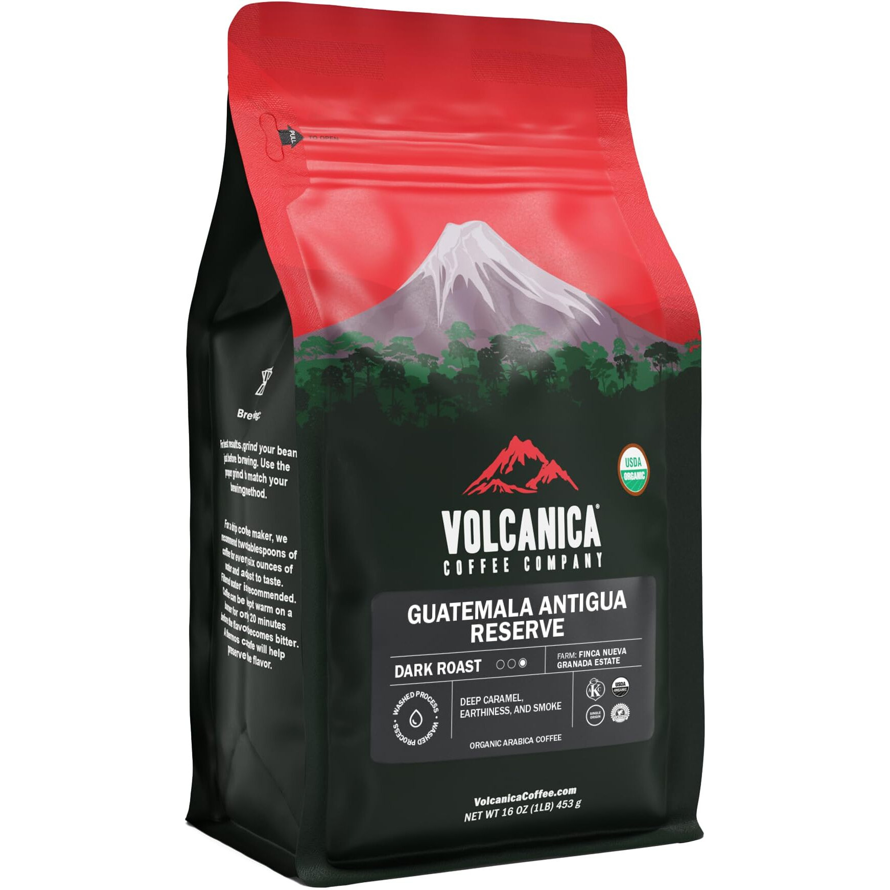 Guatemala Antigua Coffee, Dark Roast Reserve, Ground, Usda Organic, Fresh Roasted, 16-Ounces