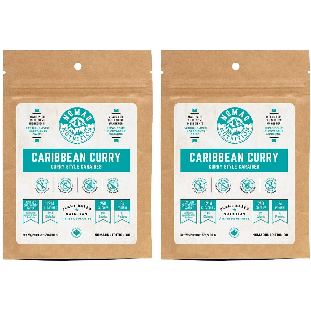 Nomad Nutrition - Caribbean Curry | High Energy, All Natural Ingredients | Plant-Based & Non-Gmo | Just Add Boiling Hot Water| 56G / 2Oz (Pack Of 2)