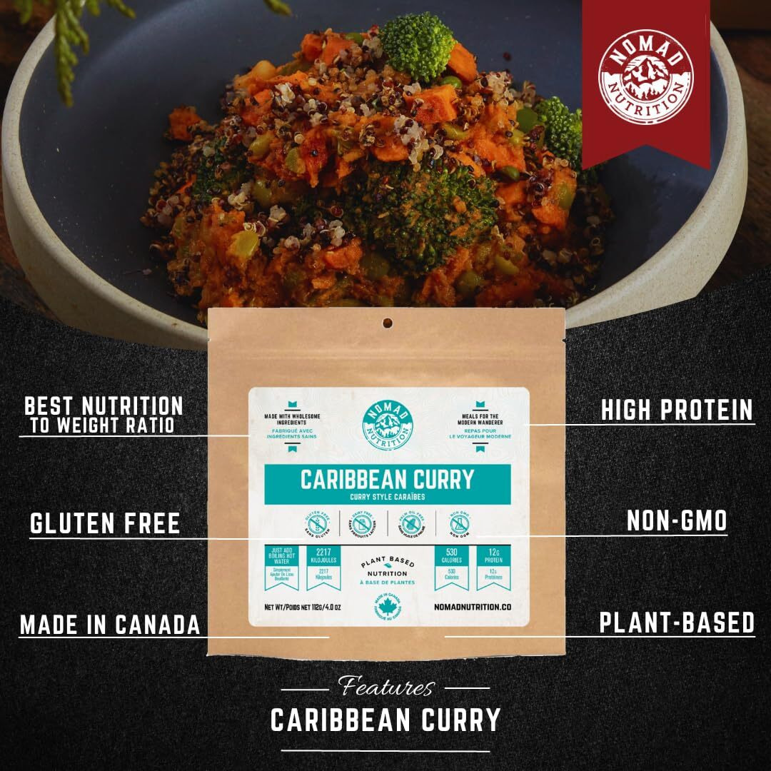 Nomad Nutrition - Caribbean Curry | High Energy, All Natural Ingredients | Plant-Based & Non-Gmo | Just Add Boiling Hot Water| 56G / 2Oz (Pack Of 2)