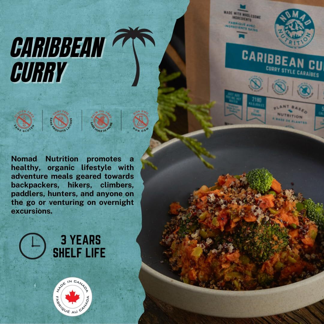 Nomad Nutrition - Caribbean Curry | High Energy, All Natural Ingredients | Plant-Based & Non-Gmo | Just Add Boiling Hot Water| 56G / 2Oz (Pack Of 2)