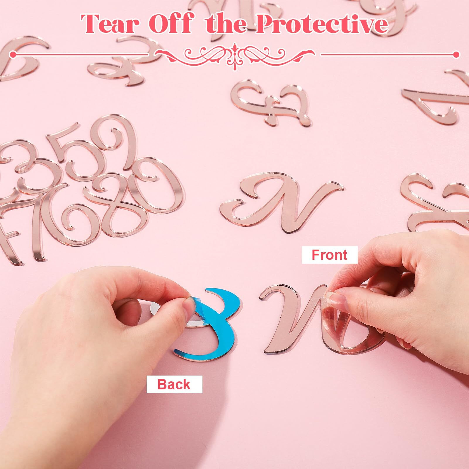 Jspupifip 64Pcs Rose Gold Acrylic Cake Topper, Glitter Numbers & Alphabet Decor, Personalized Cake Picks For Anniversary, Baby Shower, Wedding Party Supplies