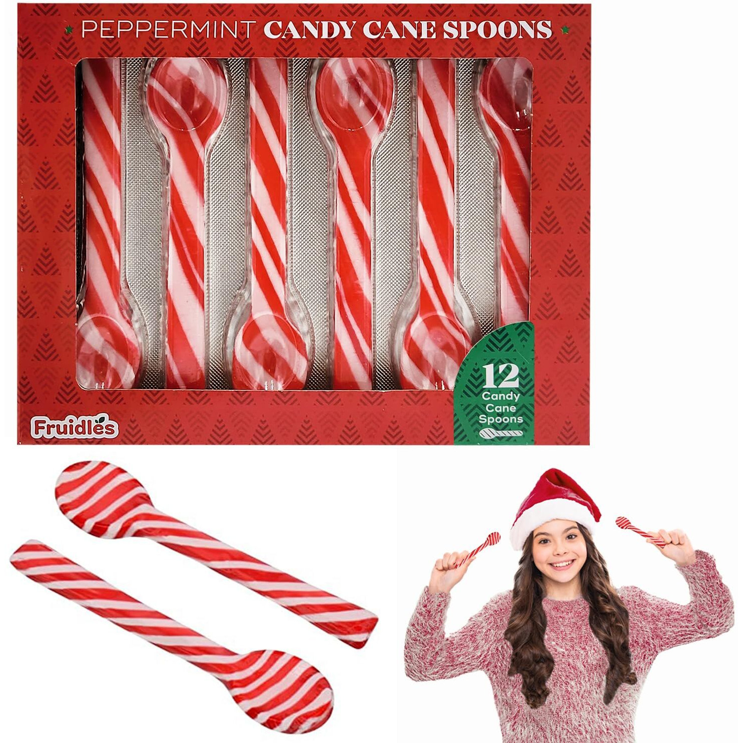 Fruidles Christmas Candy Canes Spoons Suckers, Peppermint Flavor In Box, 12-Pack