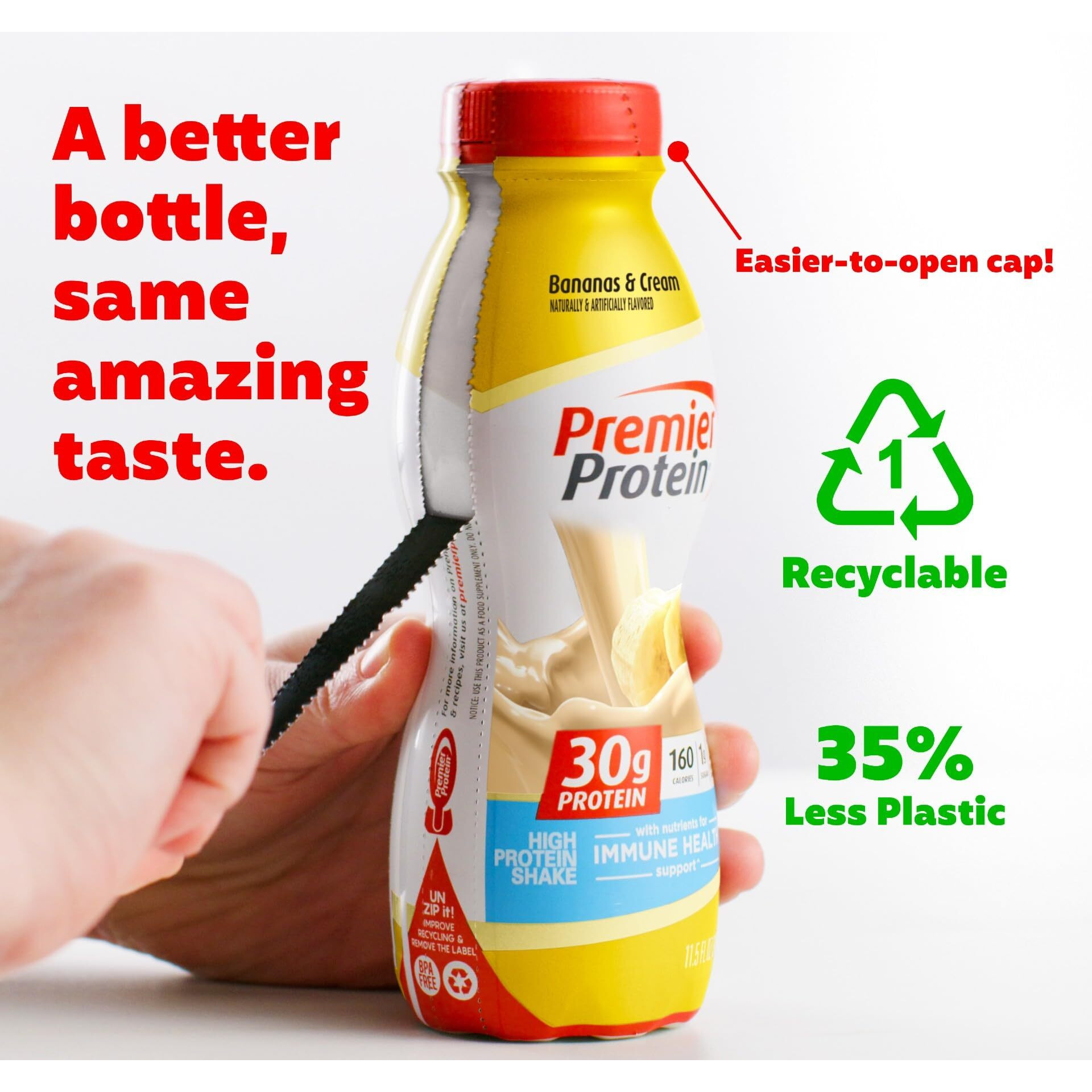 Premier Protein Shake, Bananas & Cream, 30G Protein, 1G Sugar, 24 Vitamins & Minerals, Nutrients To Support Immune Health, 12 Pack
