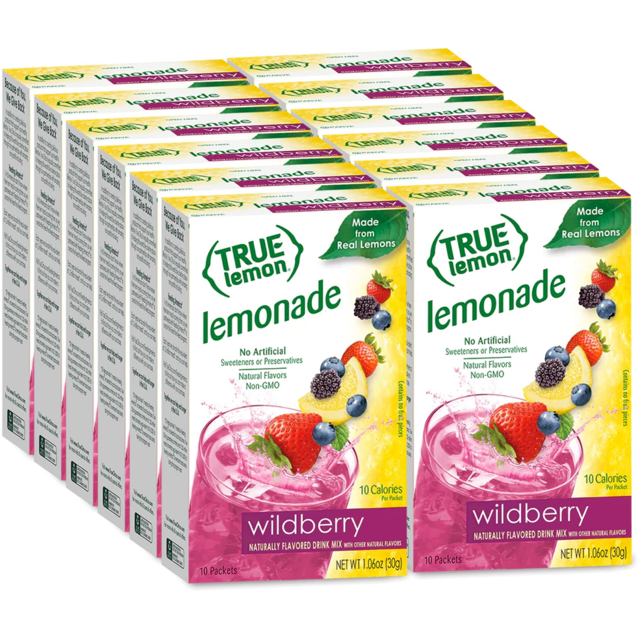 True Lemon Wildberry Lemonade Water Enhancer Drink Mix (12 Pack Of 10 Count Boxes), Low Calorie Drink Mix Packets For Water, Powdered Drink Mixes & Flavorings, Individual Drink Packets, Water Flavor