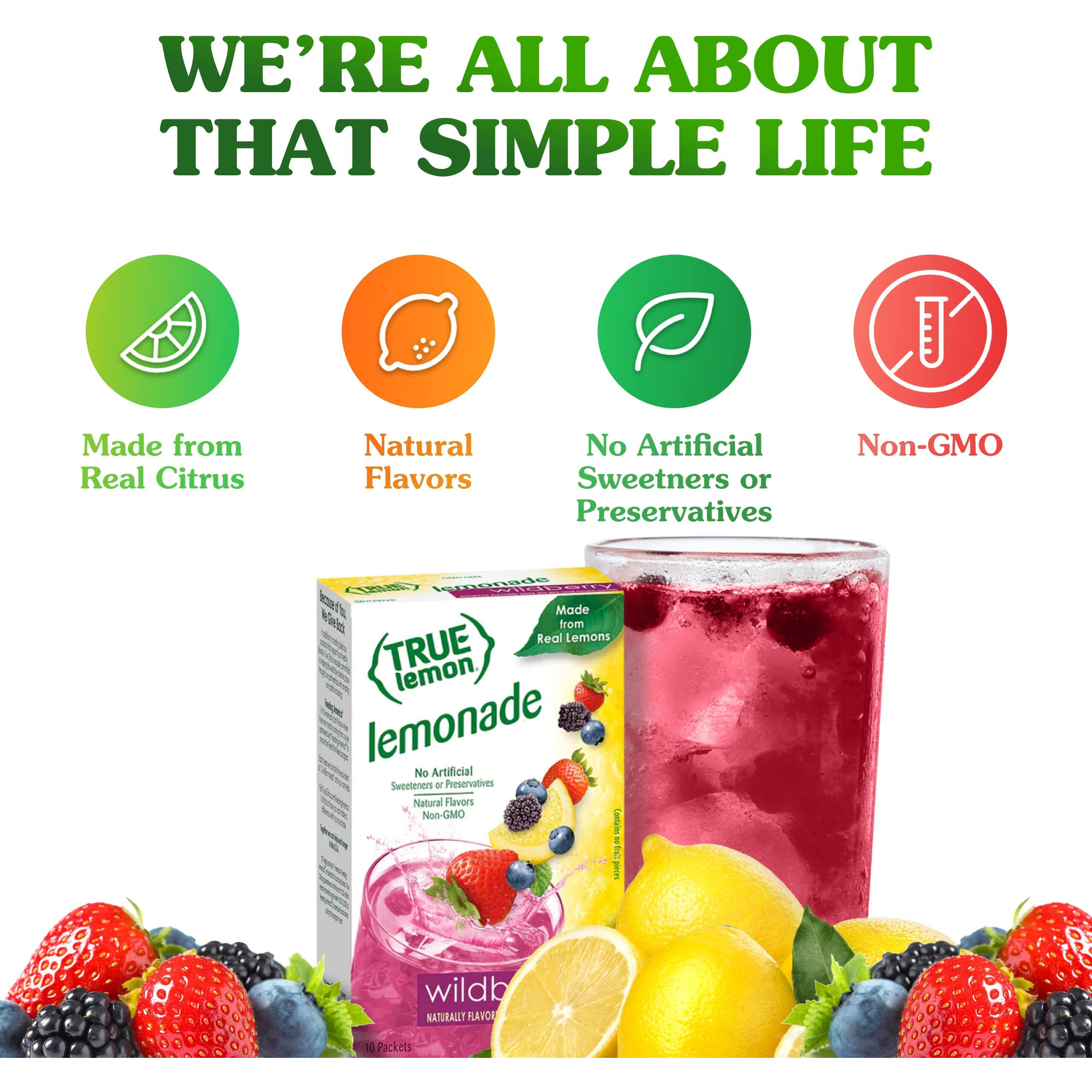 True Lemon Wildberry Lemonade Water Enhancer Drink Mix (12 Pack Of 10 Count Boxes), Low Calorie Drink Mix Packets For Water, Powdered Drink Mixes & Flavorings, Individual Drink Packets, Water Flavor