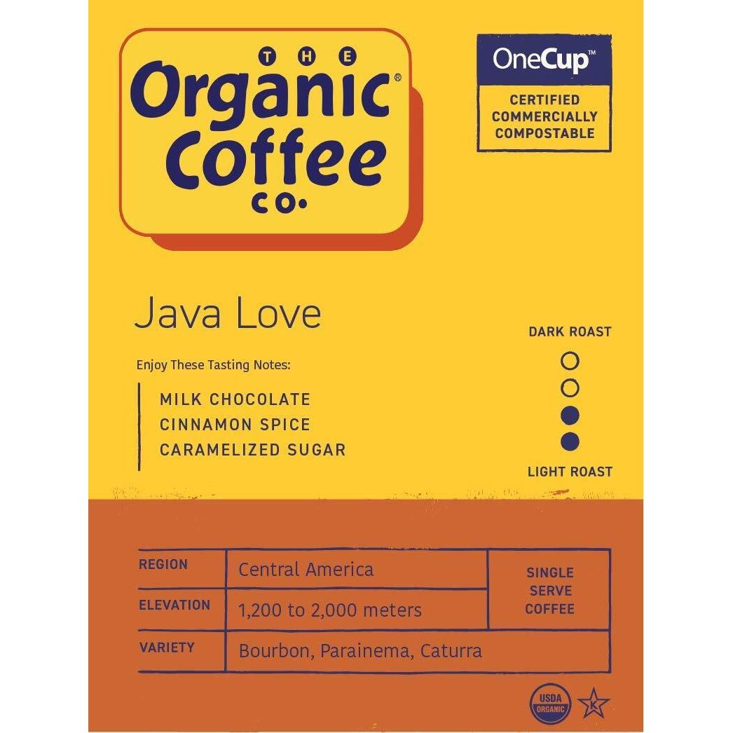 The Organic Coffee Co. Compostable Coffee Pods - Java Love (12 Ct) K Cup Compatible Including Keurig 2.0, Medium Roast, Usda Organic