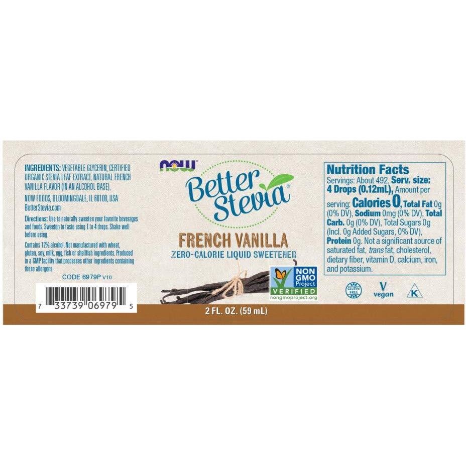 Now Foods Betterstevia French Vanilla Zero-Calorie Liquid Sweetener, Keto Friendly, Suitable For Diabetics, No Erythritol, 2-Ounce