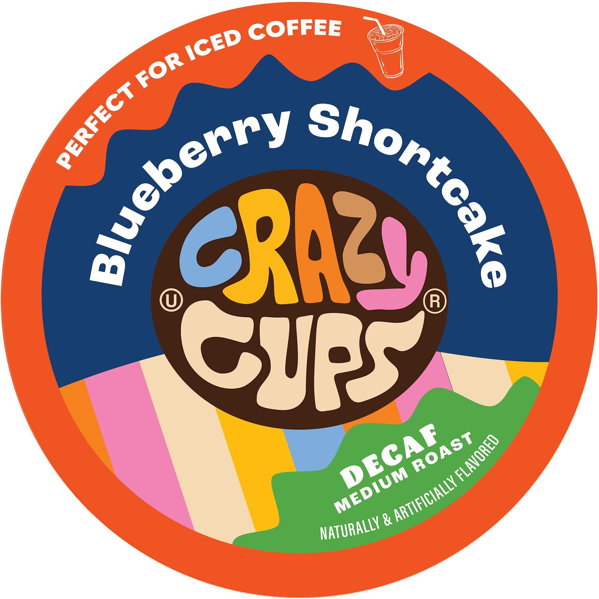 Crazy Cup Decaf Blueberry Coffee Pods, Single Serve Blueberry Shortcake Decaf Hot Or Iced Coffee Cups For Keurig K Cups Machines, Flavored Coffee Blueberry Pods, 22 Count