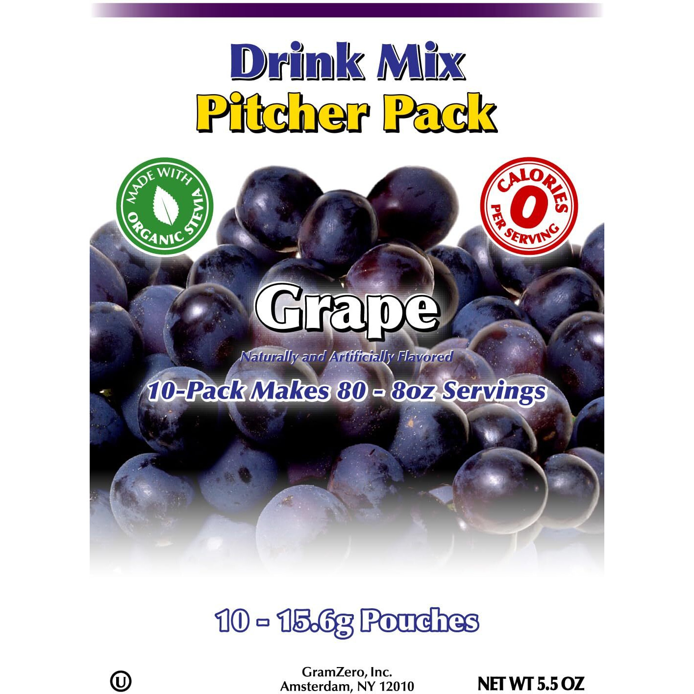 Gramzero Grape, Sugar Free Drink Mix, Pitcher Pack, Great For Nutrition Club Loaded Tea, Zero Calorie, Stevia Sweetened