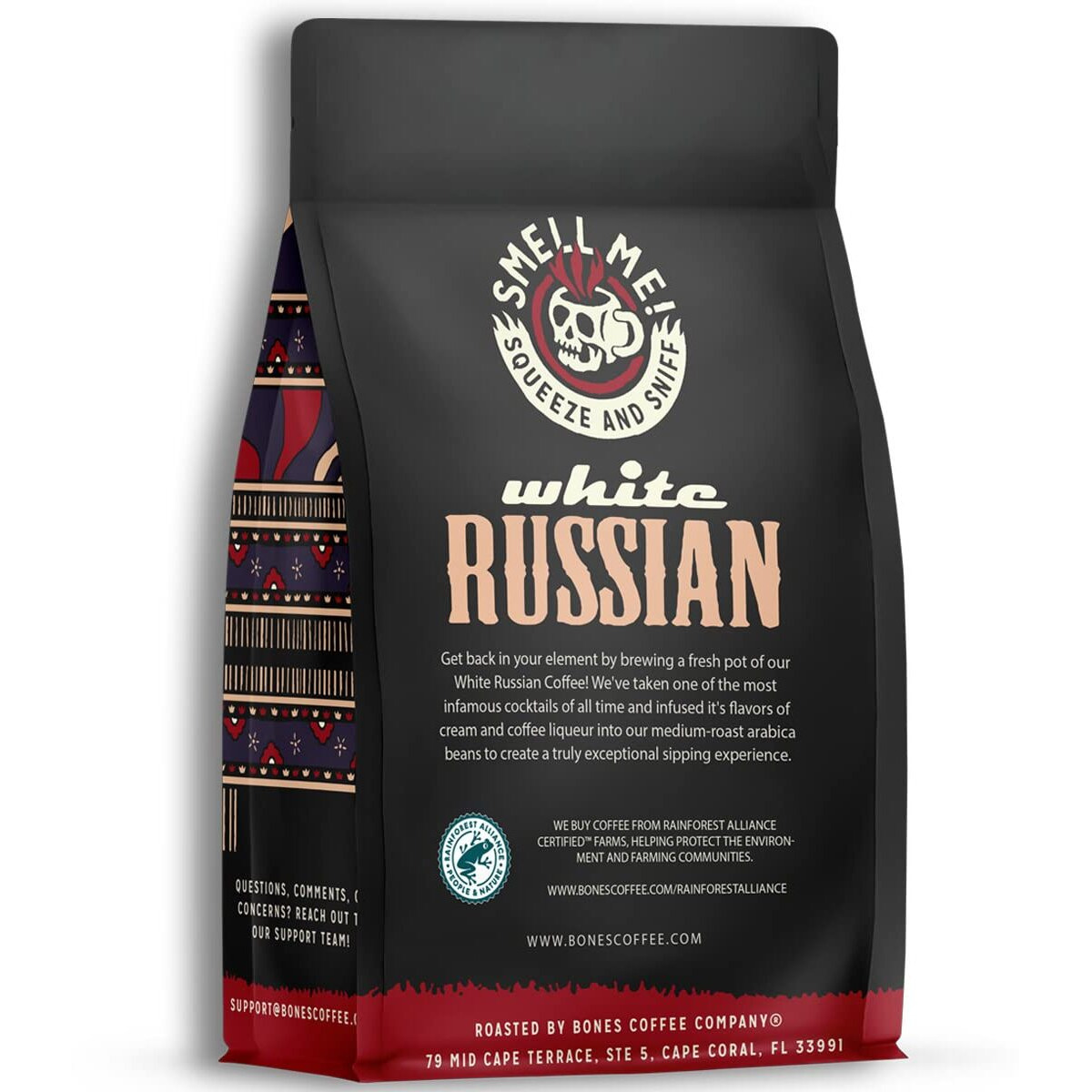 Bones Coffee Company White Russian Ground Coffee Beans, Low Acid Flavored Coffee, Made With Arabica Coffee Beans, Medium Roast Gourmet Coffee (12 Oz)
