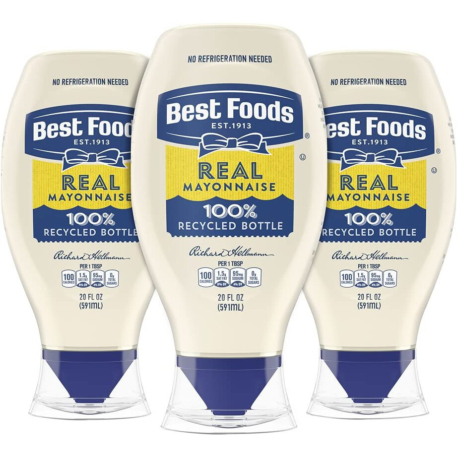 Best Foods Real Mayonnaise Squeeze Bottle 3 Ct For A Creamy Sandwich Spread Or Condiment Made With 100% Cage-Free Eggs 20 Oz