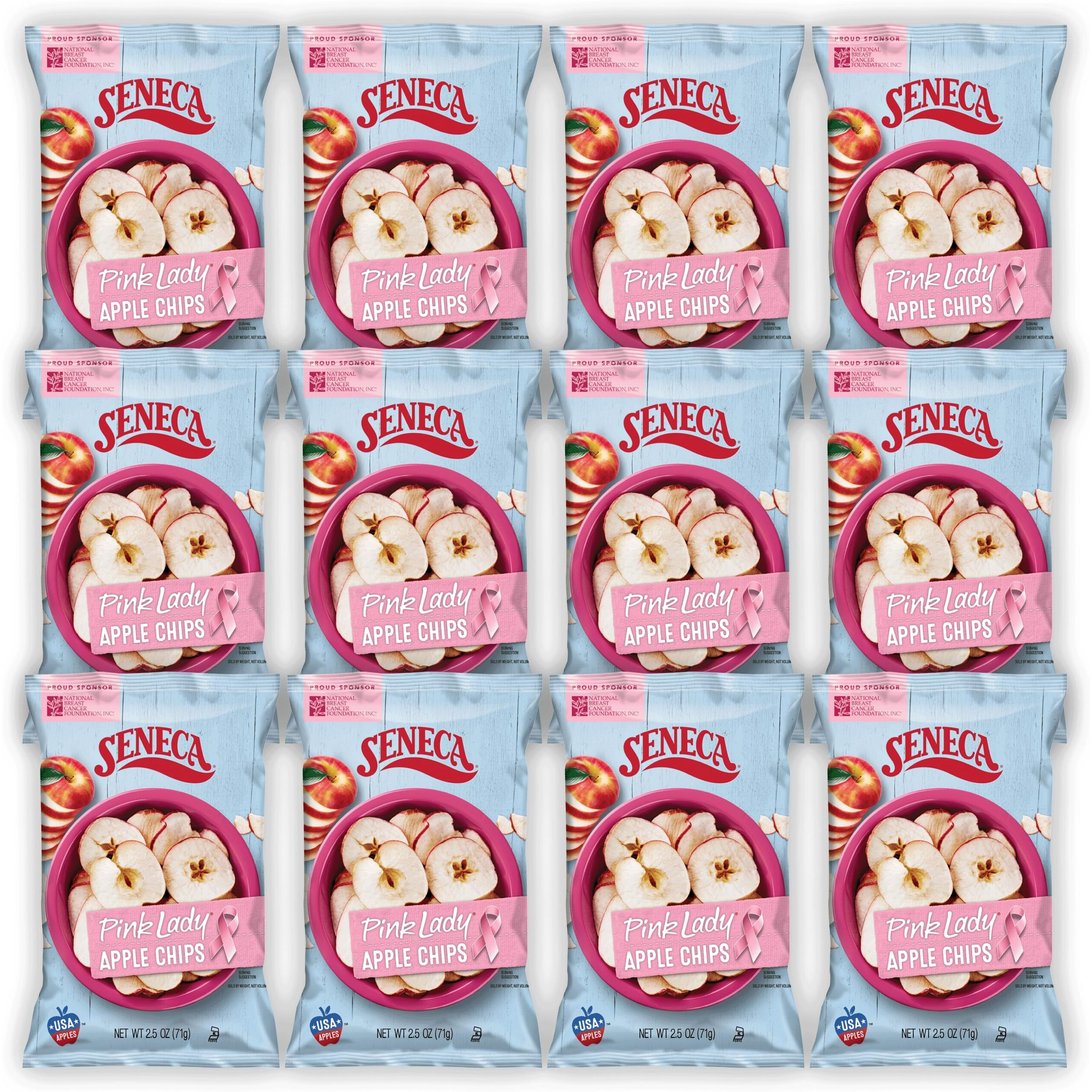 Seneca Pink Lady Apple Chips | Made From Fresh-Harvested Pink Lady Apples | Yakima Valley Orchards | Seasonally Picked | Crisped Apple Perfection | Foil-Lined Freshness Bag | 2.5 Oz Bag (Pack Of 12)