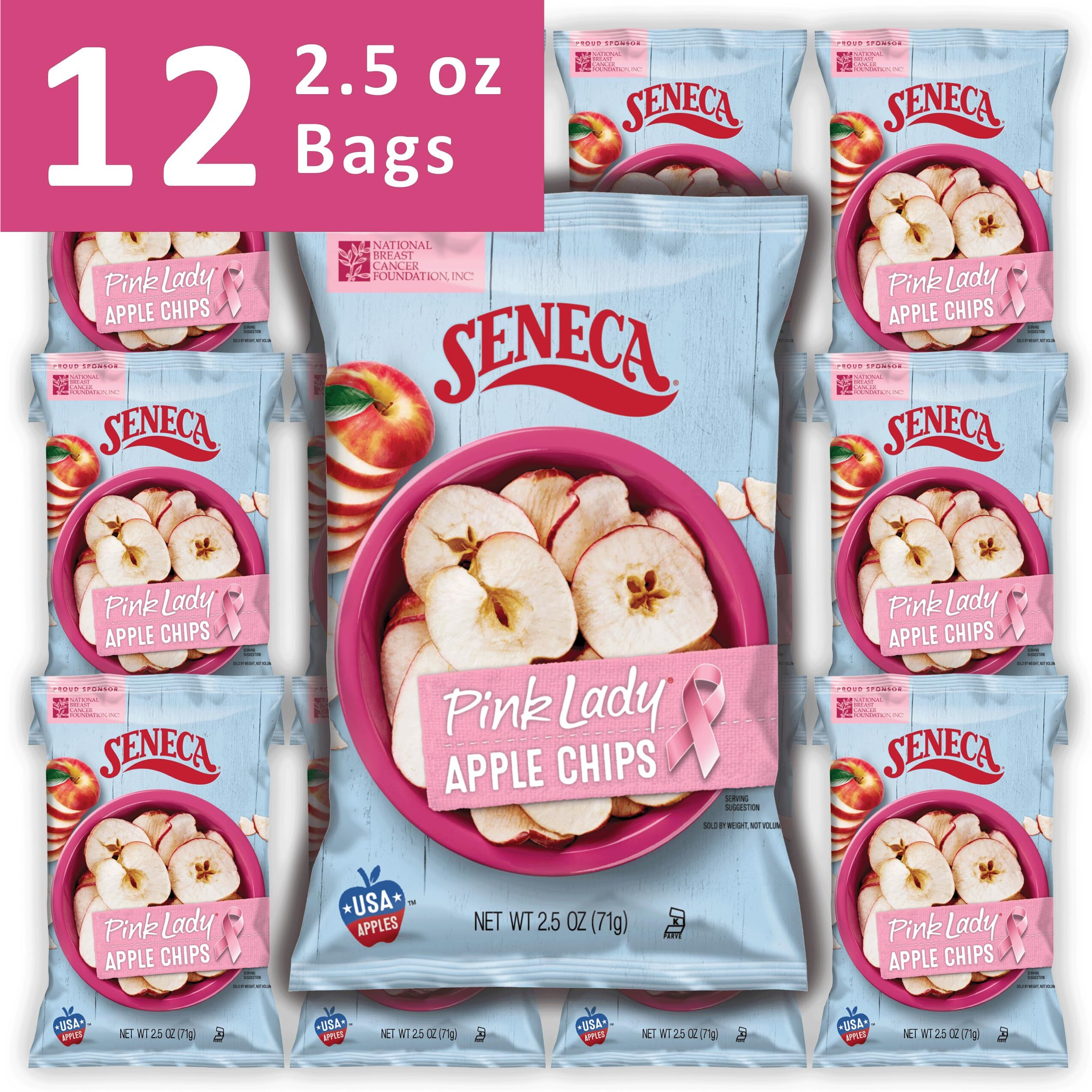 Seneca Pink Lady Apple Chips | Made From Fresh-Harvested Pink Lady Apples | Yakima Valley Orchards | Seasonally Picked | Crisped Apple Perfection | Foil-Lined Freshness Bag | 2.5 Oz Bag (Pack Of 12)