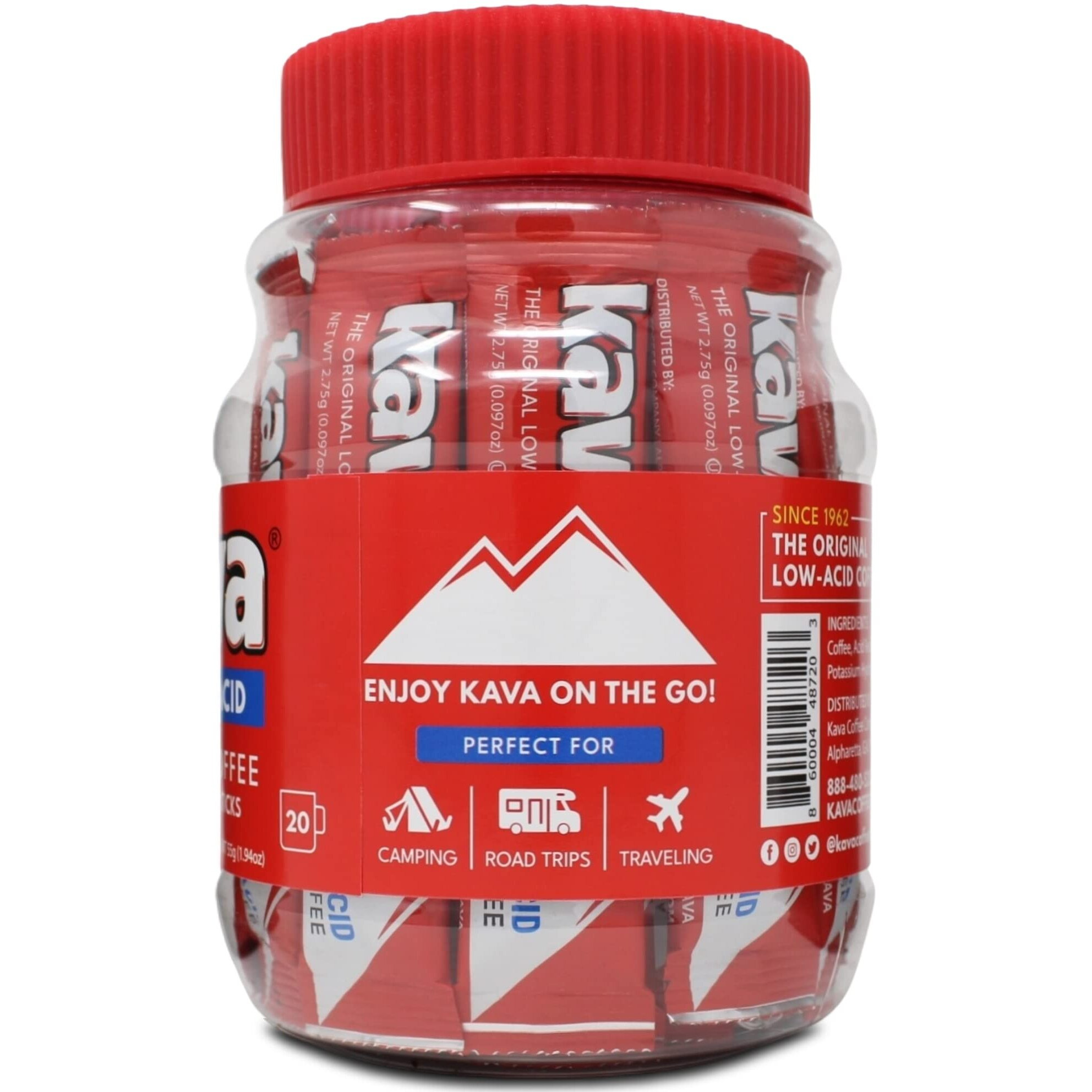 Kava Low Acid Instant Coffee Single Serve Stick Packets, 20 Count