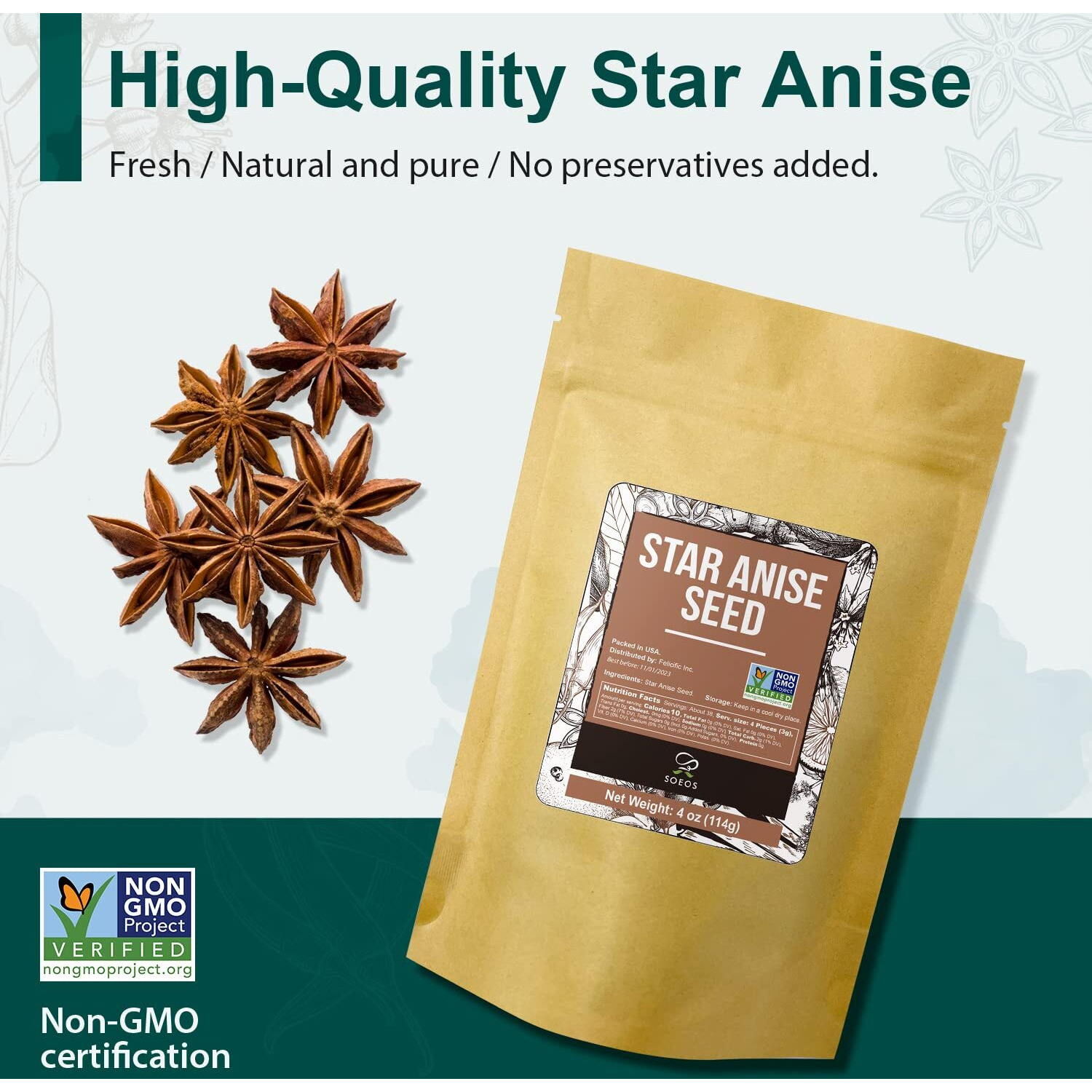 Soeos Cinnamon Sticks Bulk + Star Anise Whole + Whole Cloves Bulk, 4Oz Each, All Natural, No Preservative, Spice Sets, Starter Spice Set, Perfect Refill For Kitchen Spices, Spice Gift Set