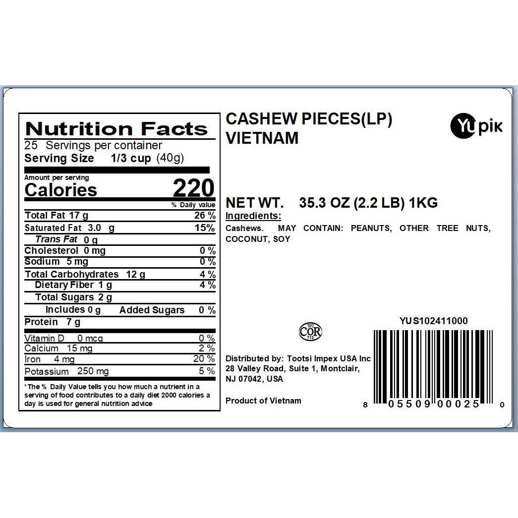 Yupik Nuts Cashews, Large Pieces, 2.2 Lb, Pack Of 1