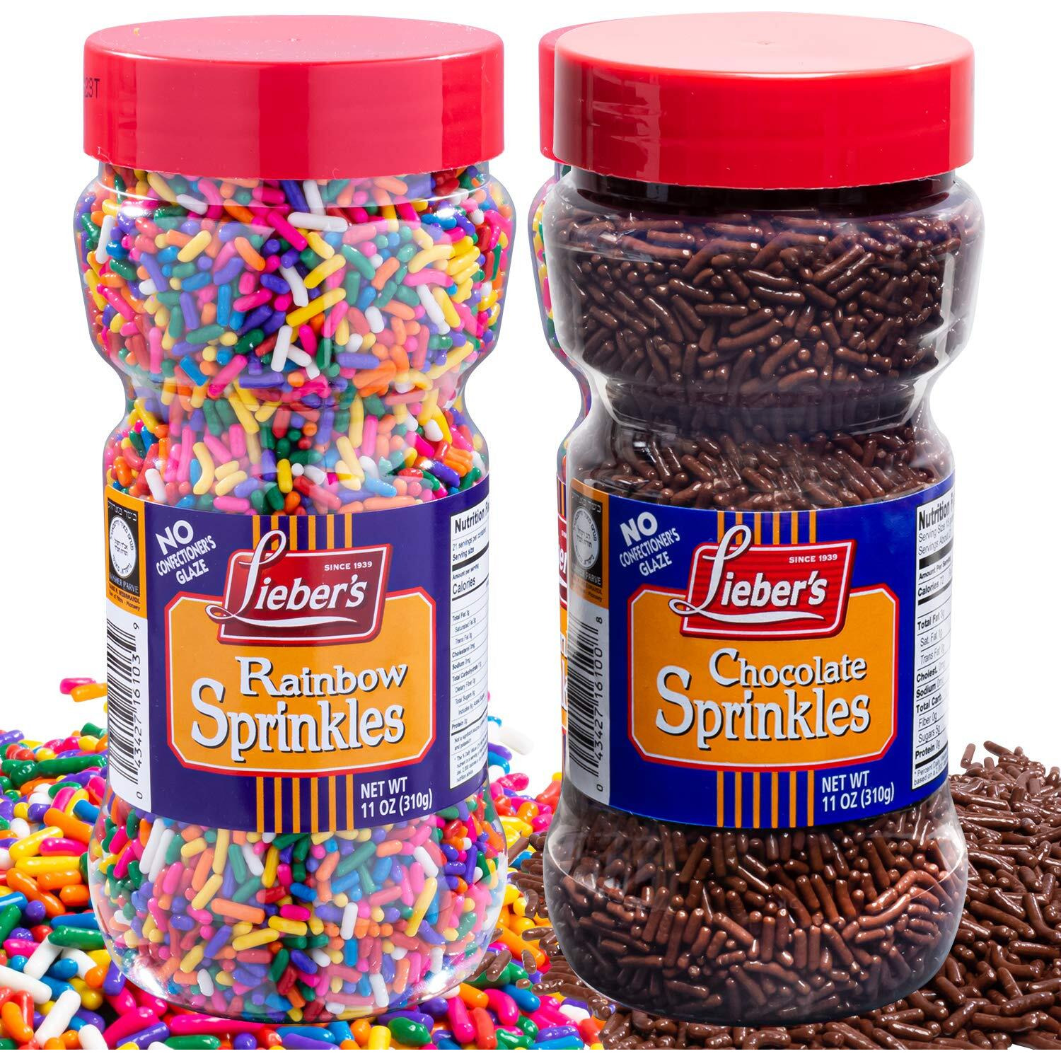 Lieber's Rainbow & Chocolate Sprinkles Bundle Pack | Tasty Colorful & Chocolatey Jimmies Are A Great Dessert Topping For Cooking, Baking & Decorating Ice Cream | 10 Ounces