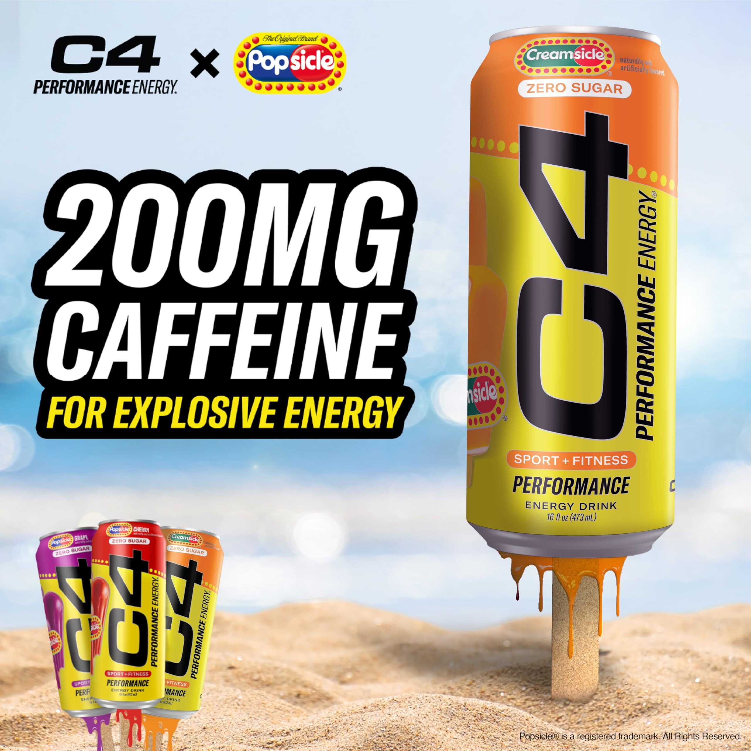 C4 Performance Energy Drink | Zero Sugar Carbonated Preworkout Energy | 200Mg Caffeine With Beta Alanine | Orange Creamsicle | 16 Fl Oz (12 Pack)