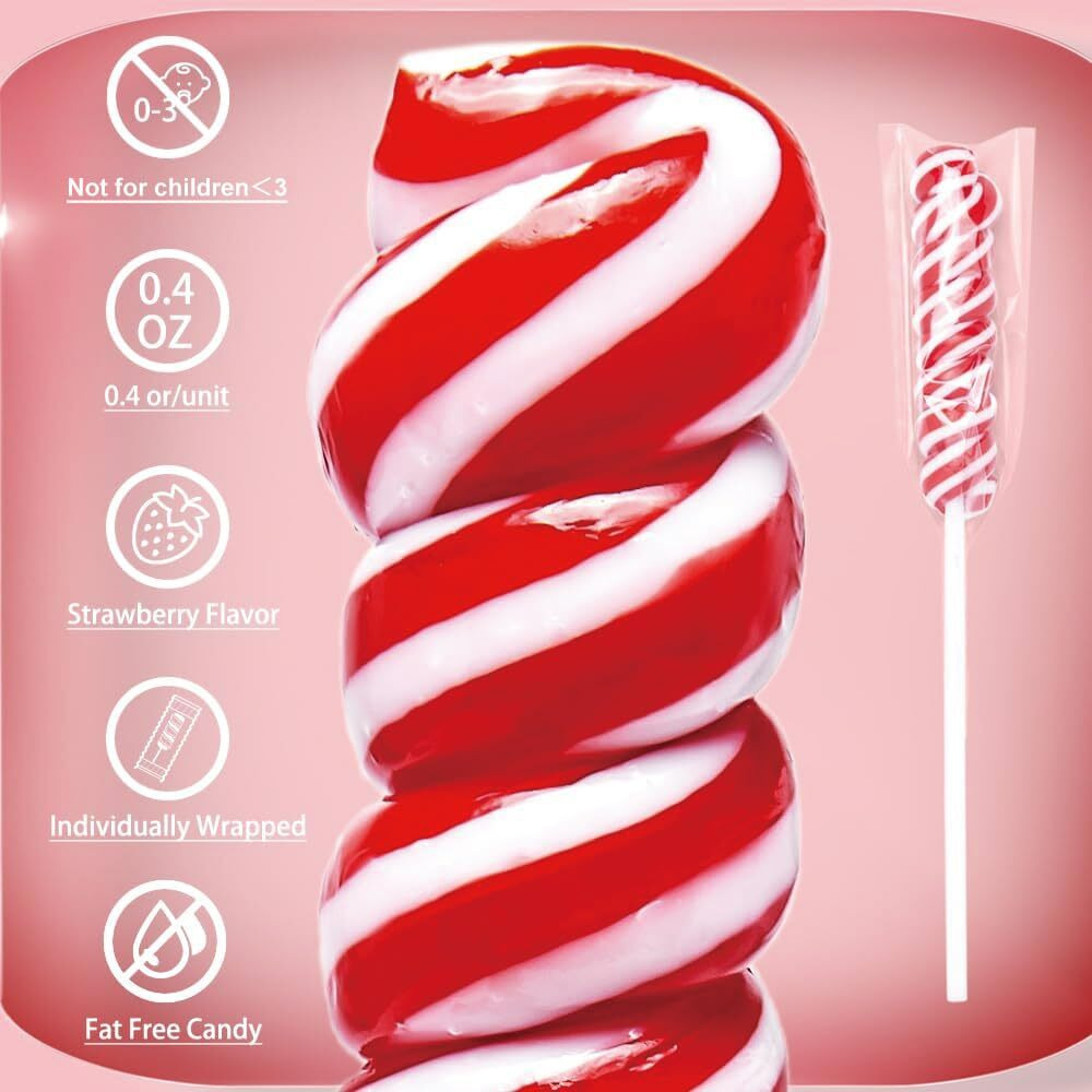 Twisty Lollipop, Rainbow Twist Lollipops Individually Wrapped Bulk, Kid's Lollipops Candy For Birthday, Strawberry 30 Pack