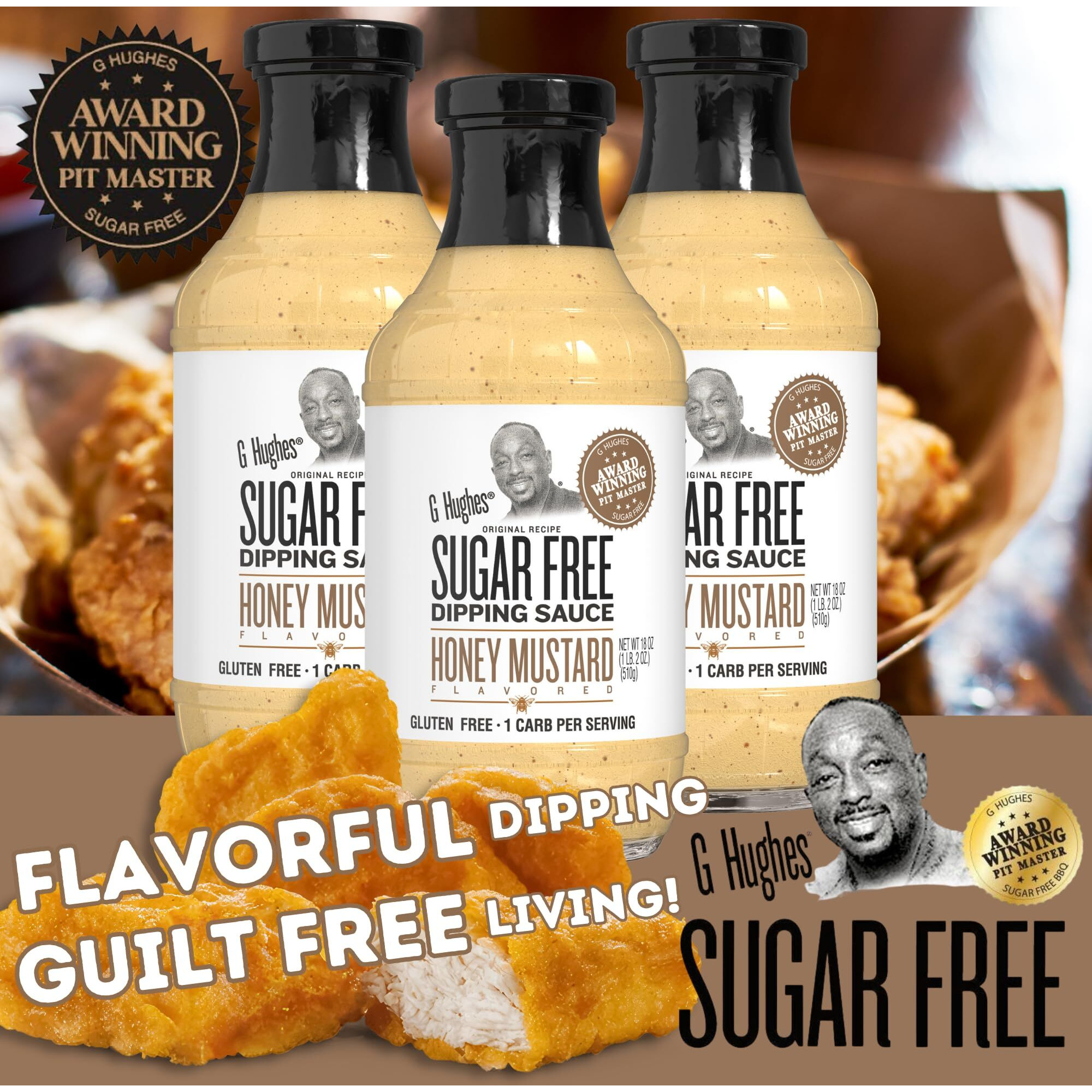 G Hughes Sugar Free, Honey Mustard Dipping Sauce - Sugar Free Honey Mustard, Gluten Free Mustard, Keto Honey Mustard, Low Carb Honey Mustard Dressing, Sugar Free Mustard -18 Oz (2-Pack)