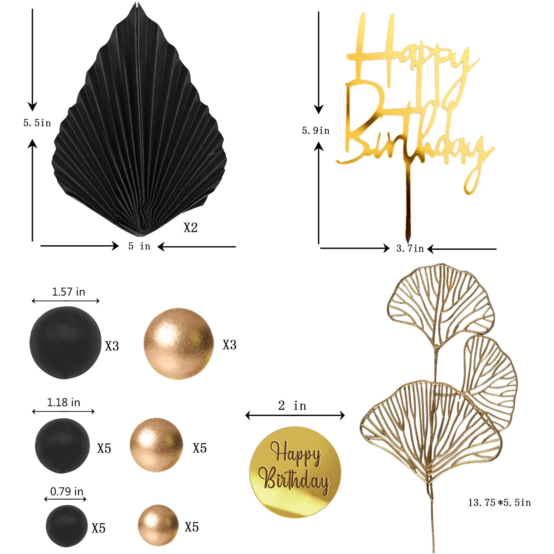 Man Cake Toppers Happy Birthday Cake Topper Black Gold Balls Cake Decorations For Birthday Wedding Baby Shower Party Decorationn