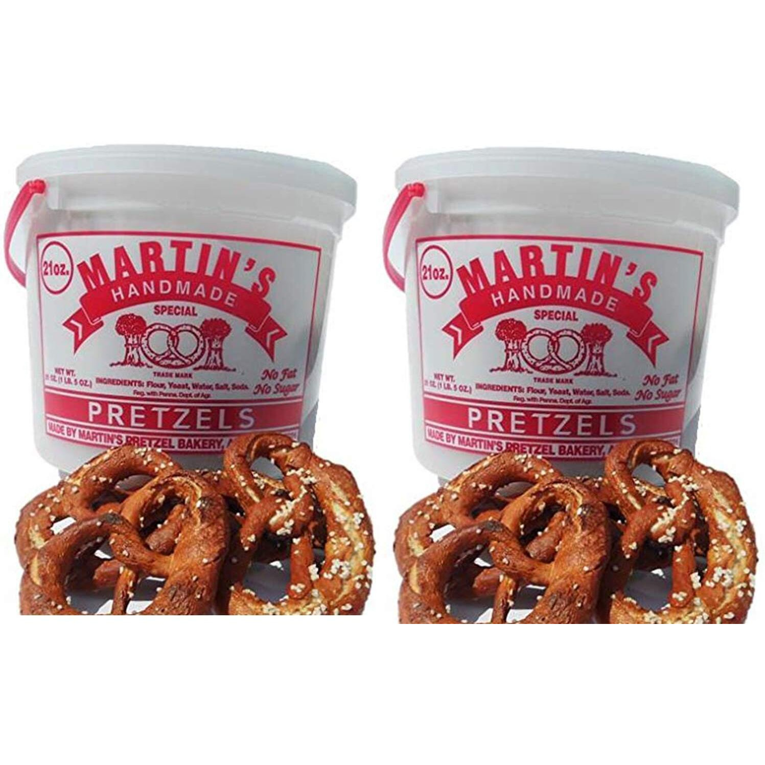 Martins Handmade, Hand Twisted Pretzels With Salt- 21 Oz. Tub (2 Tubs)