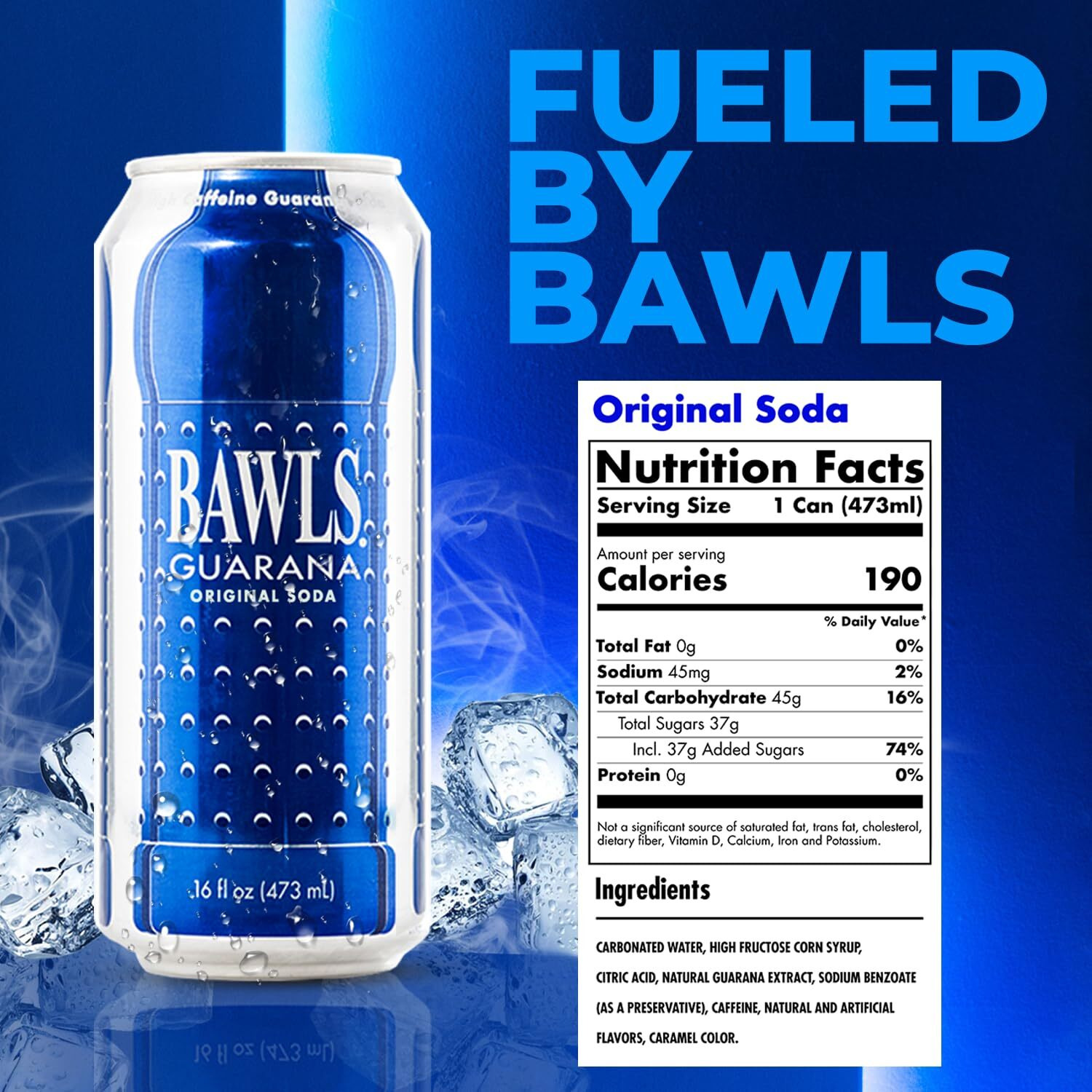 Bawls Guarana Original, Bawls Guarana Drink, Guarana Soda, Guarana Fueled Soda For Energy, High Energy Caffeinated Drink, 16Oz 12 Pack Cans