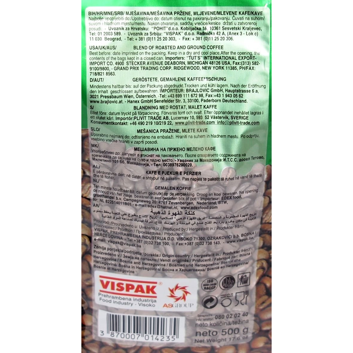 Vispak Zlatna Dzezva Ground Coffee 500G