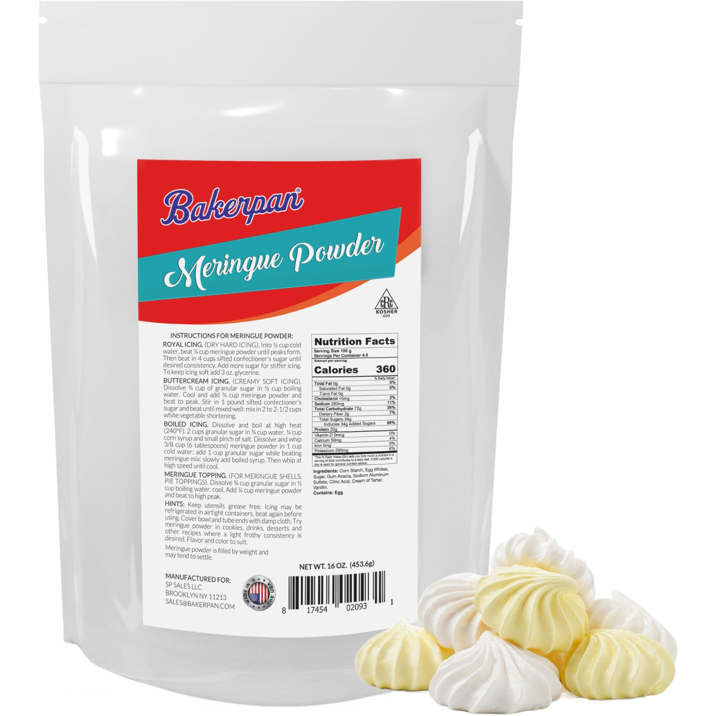 Bakerpan Meringue Powder For Royal Icing - 16 Ounce - Meringue Powder For Baking, Frosting, Icing, Pies, Cake Decorations (Made In Usa)