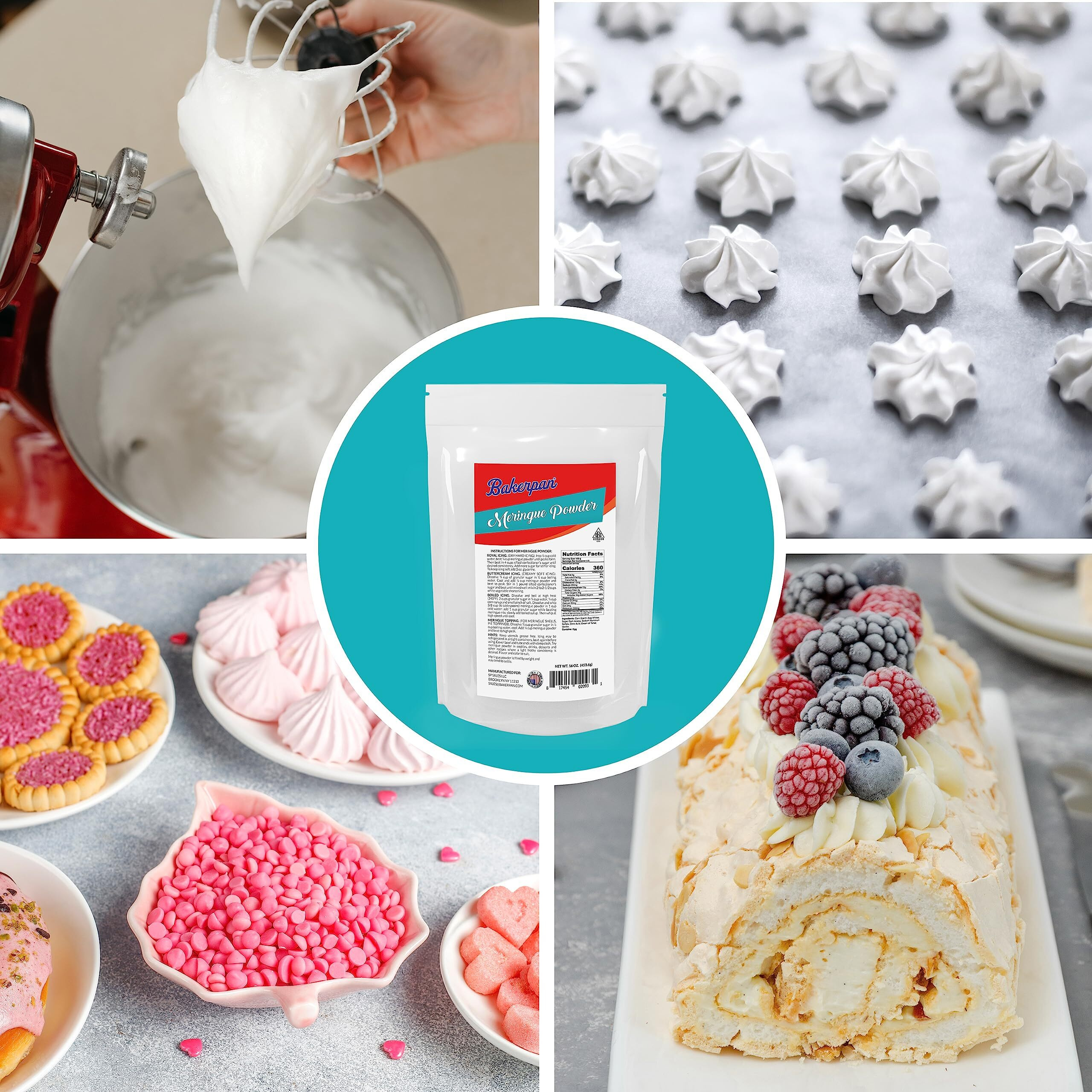 Bakerpan Meringue Powder For Royal Icing - 16 Ounce - Meringue Powder For Baking, Frosting, Icing, Pies, Cake Decorations (Made In Usa)