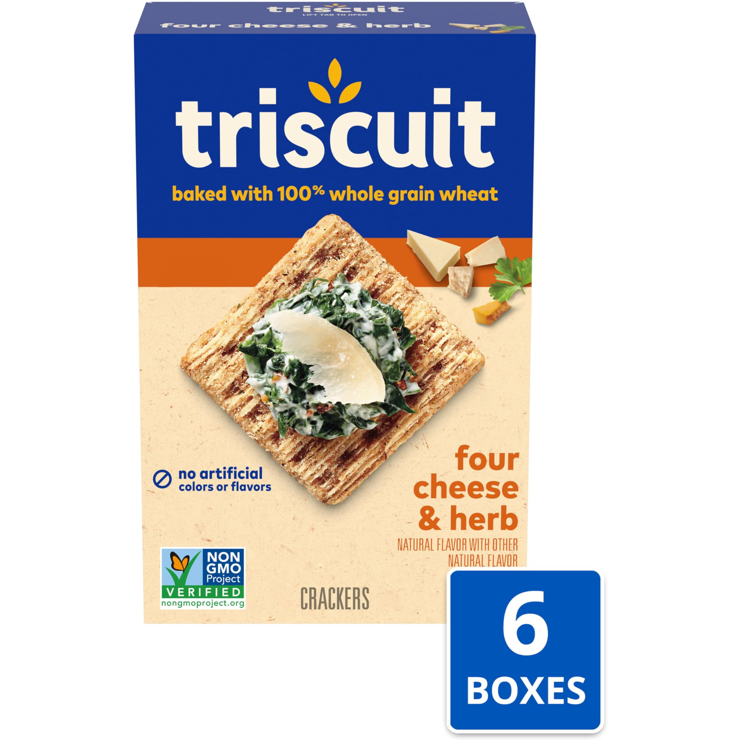 Triscuit Four Cheese And Herb Whole Grain Wheat Crackers, 6 - 8.5 Oz Boxes