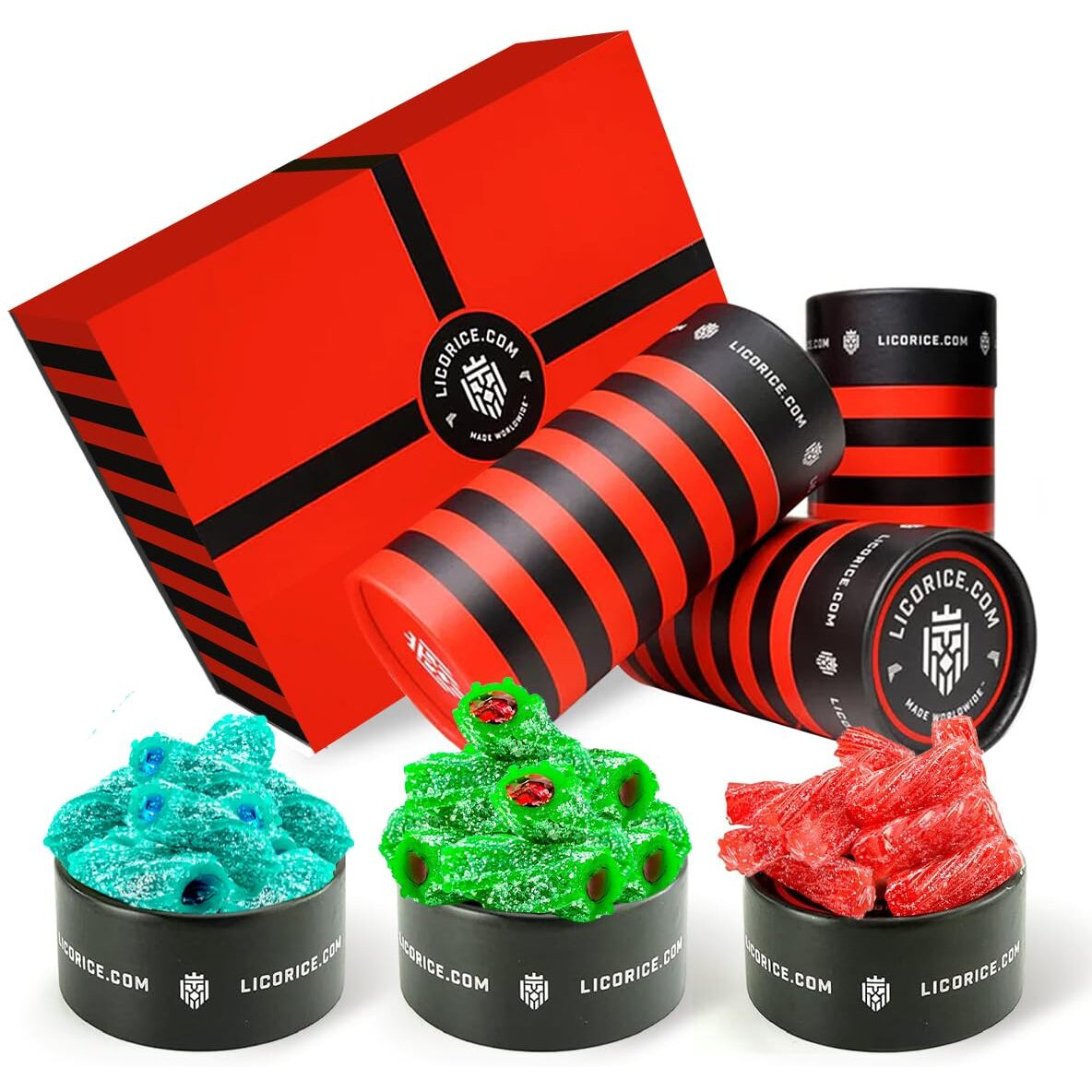 Licorice.Com Gourmet Sour Assorted Licorice Gift Set - Strawberry Sour, Blue Raspberry Sour, Watermelon Sour Licorice Twists (Pack Of 3)