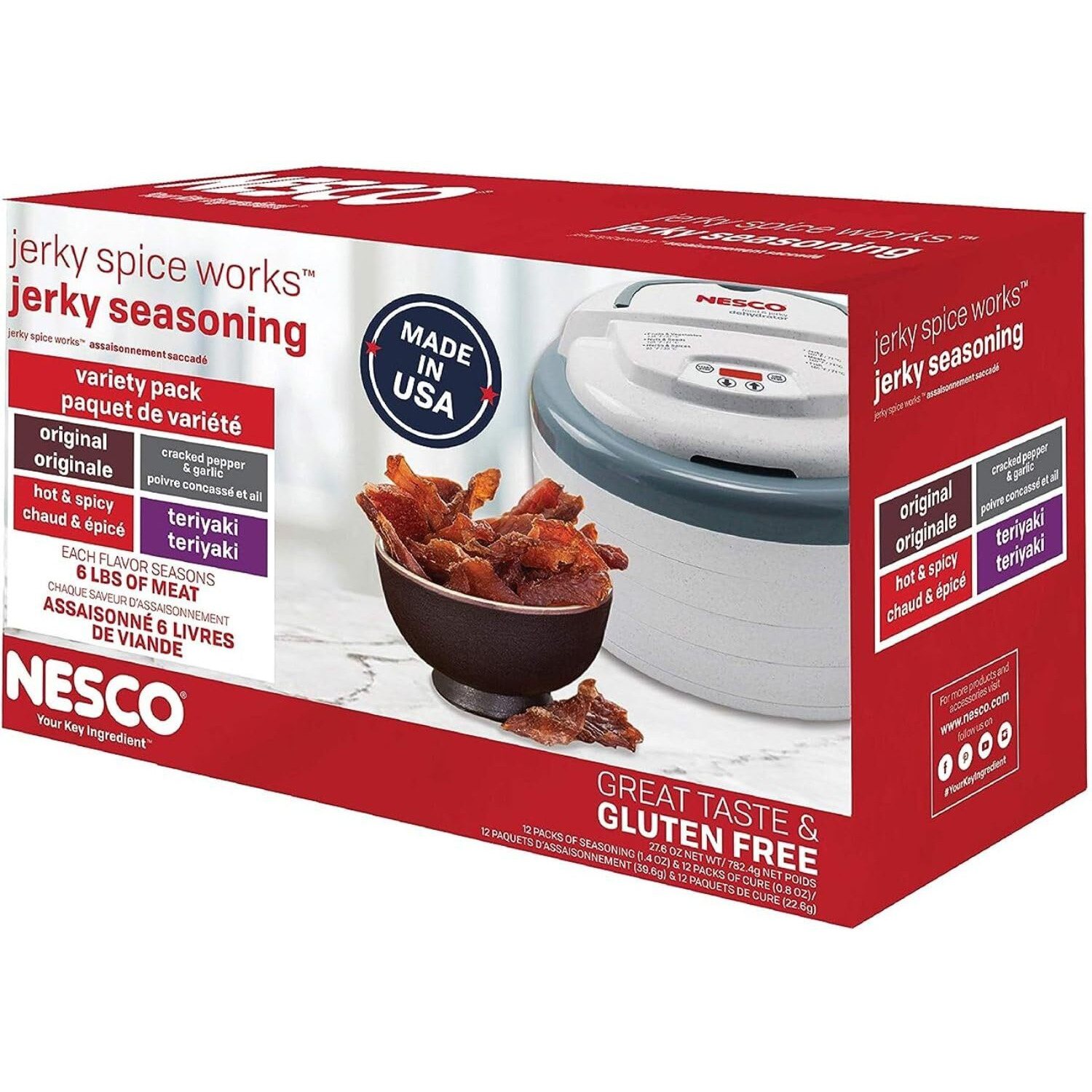 Nesco Bjv-25, Jerky Seasoning Original, Hot-N-Spicy, Teriyaki, And Cracked Pepper Flavors, 12 Count