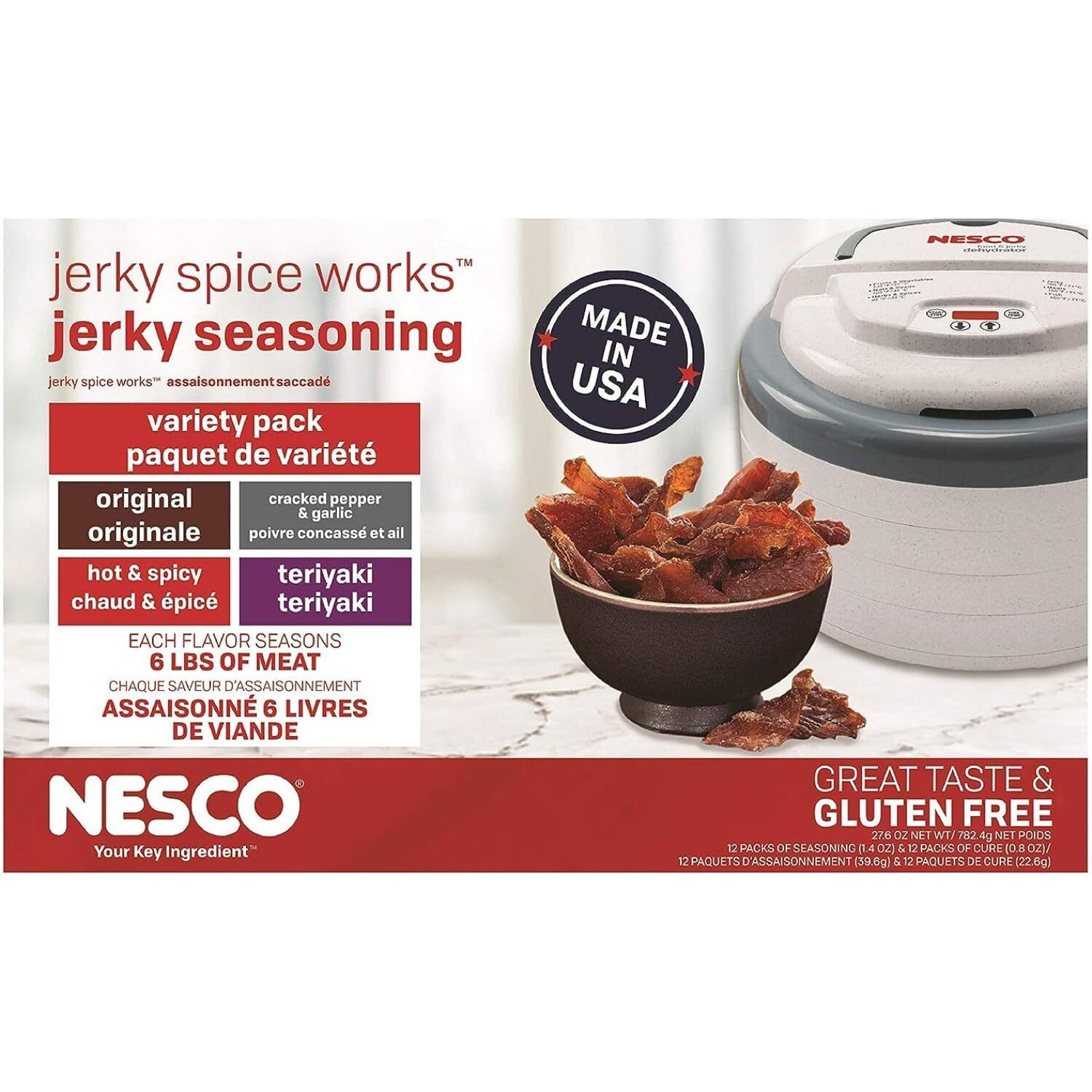 Nesco Bjv-25, Jerky Seasoning Original, Hot-N-Spicy, Teriyaki, And Cracked Pepper Flavors, 12 Count