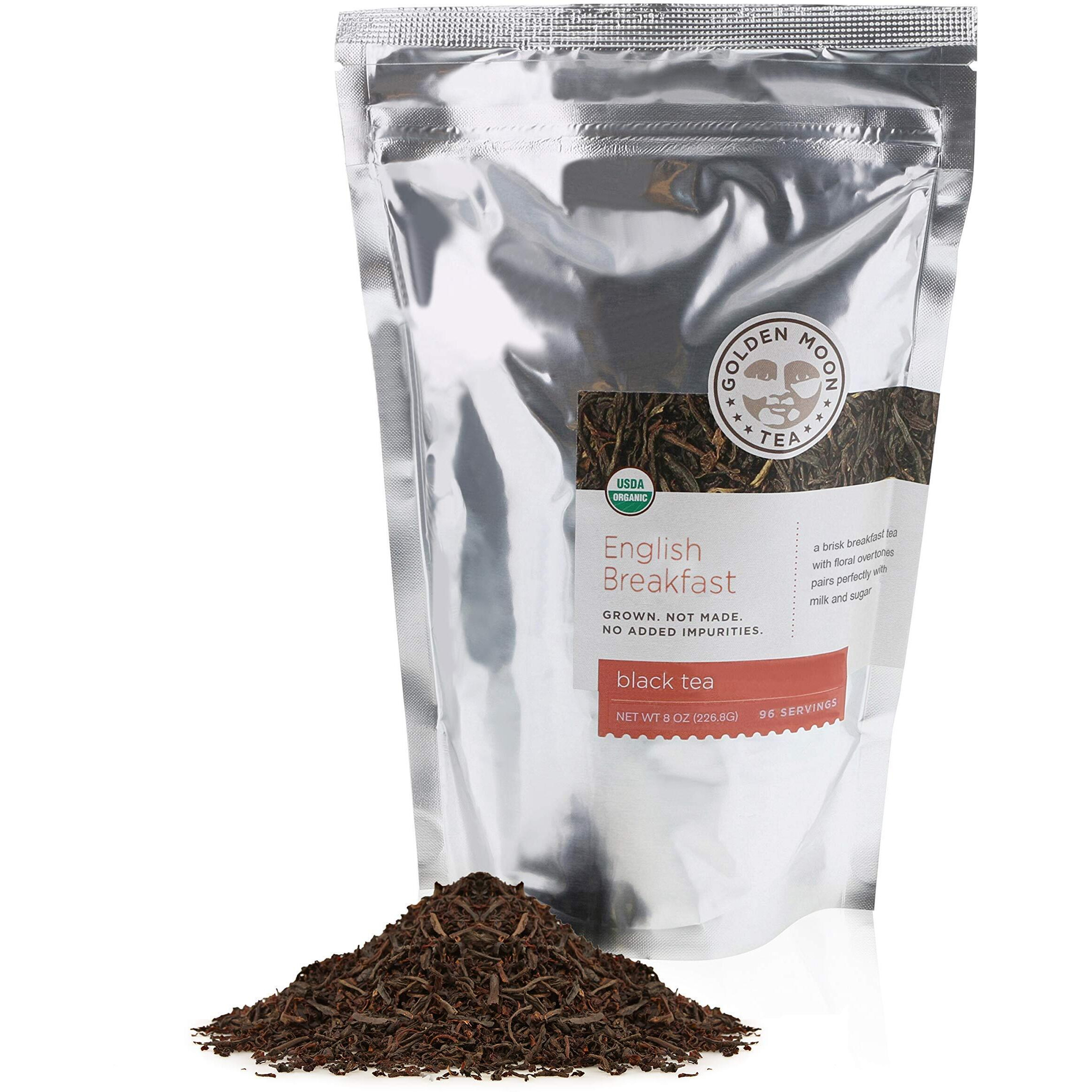 Golden Moon Tea Organic English Breakfast Black Tea - Loose Leaf, Non-Gmo 4 Tea Blend - 1 Pound (192 Servings)