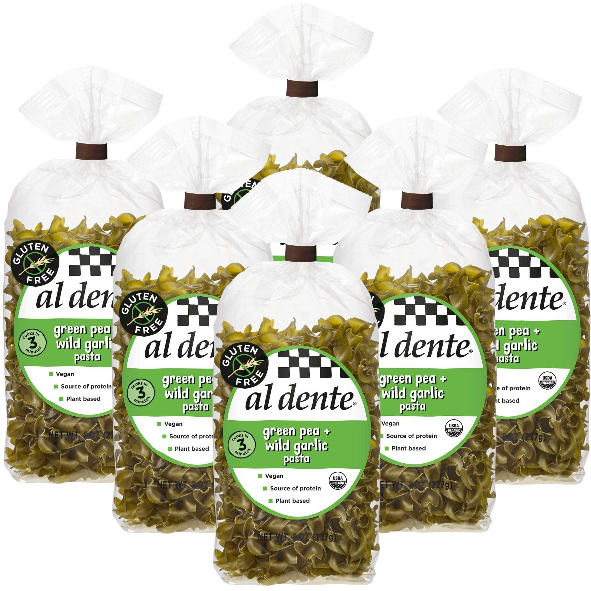 Al Dente Plant Based Pasta Green Pea + Wild Garlic, 8 Ounce (Pack Of 6)