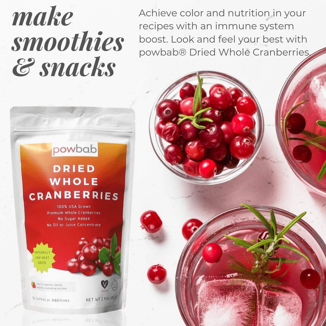 Powbab Dried Cranberries Unsweetened - 100% Usa Grown Organic Dried Cranberries. No Sugar Added, No Oil, No Apple Juice Concentrate Infused, No Sulfites. Dried Fruit. Not Sweetened Or Reduced (2.9 Oz)