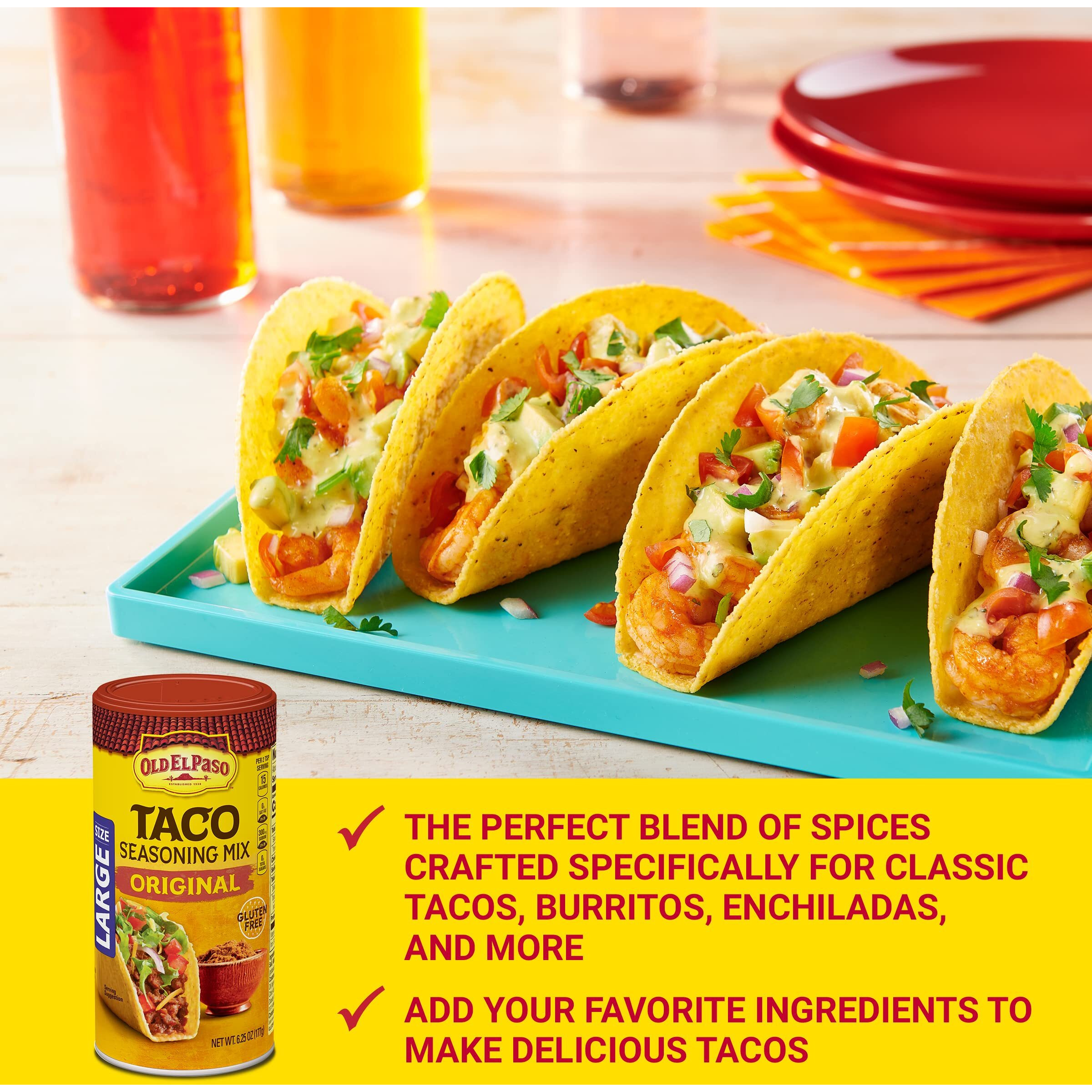 Old El Paso Taco Seasoning, Original, Large Size, 6.25 Oz. (Pack Of 12)