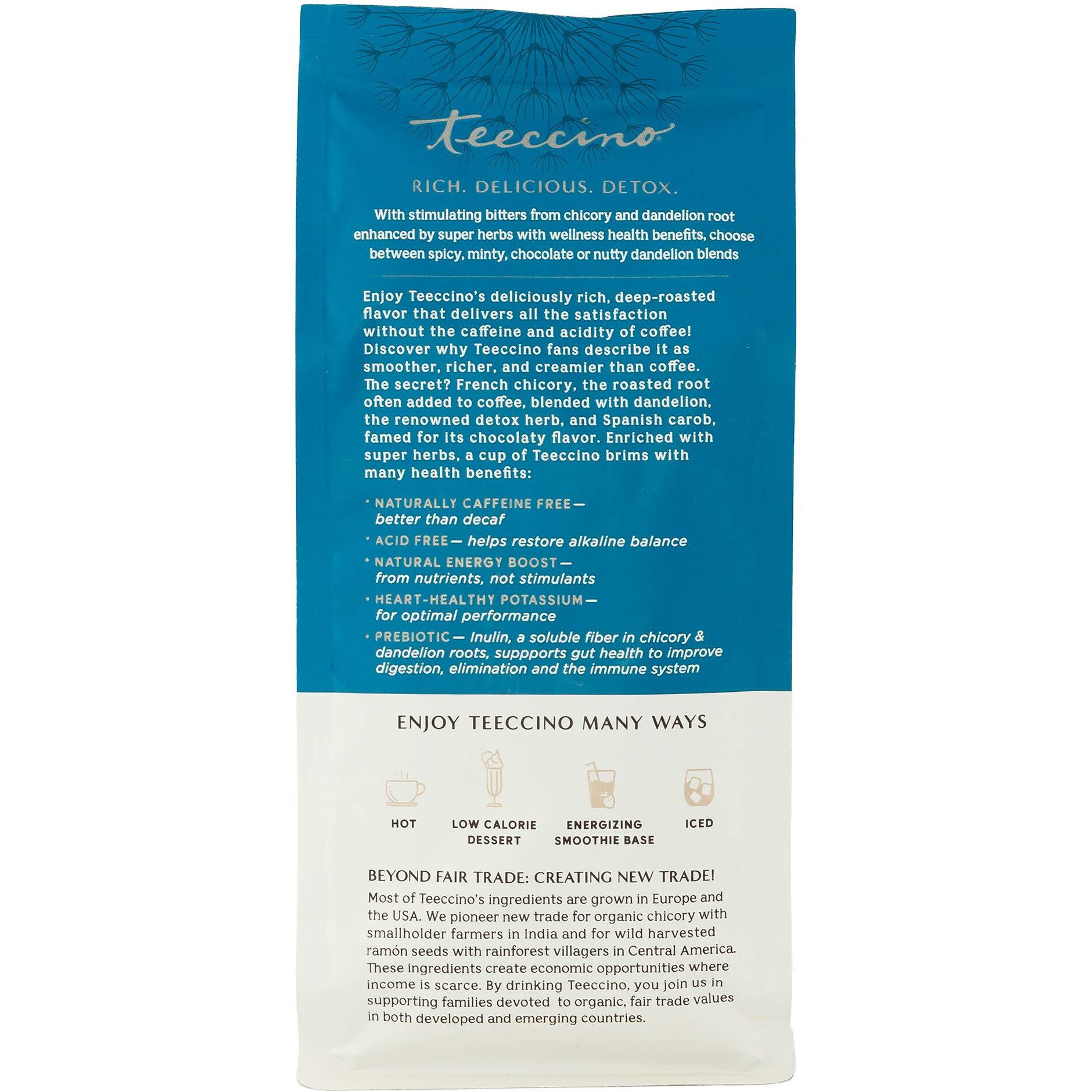 Teeccino Dandelion Mocha Herbal Coffee - Caffeine-Free Coffee Alternative With Prebiotics, Gluten Free, Acid Free - Medium Roast, 10 Oz