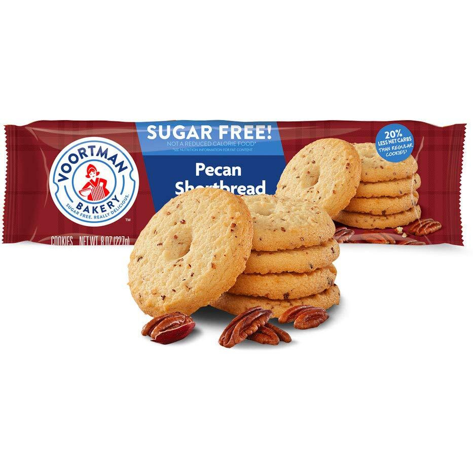 Voortman Bakery Sugar Free Pecan Shortbread Cookies, 8 Oz., Pack Of 4 - Cookies Baked With Real Pecans, No Artificial Colors, Flavors Or High-Fructose Corn Syrup, 20% Less Net Carbs