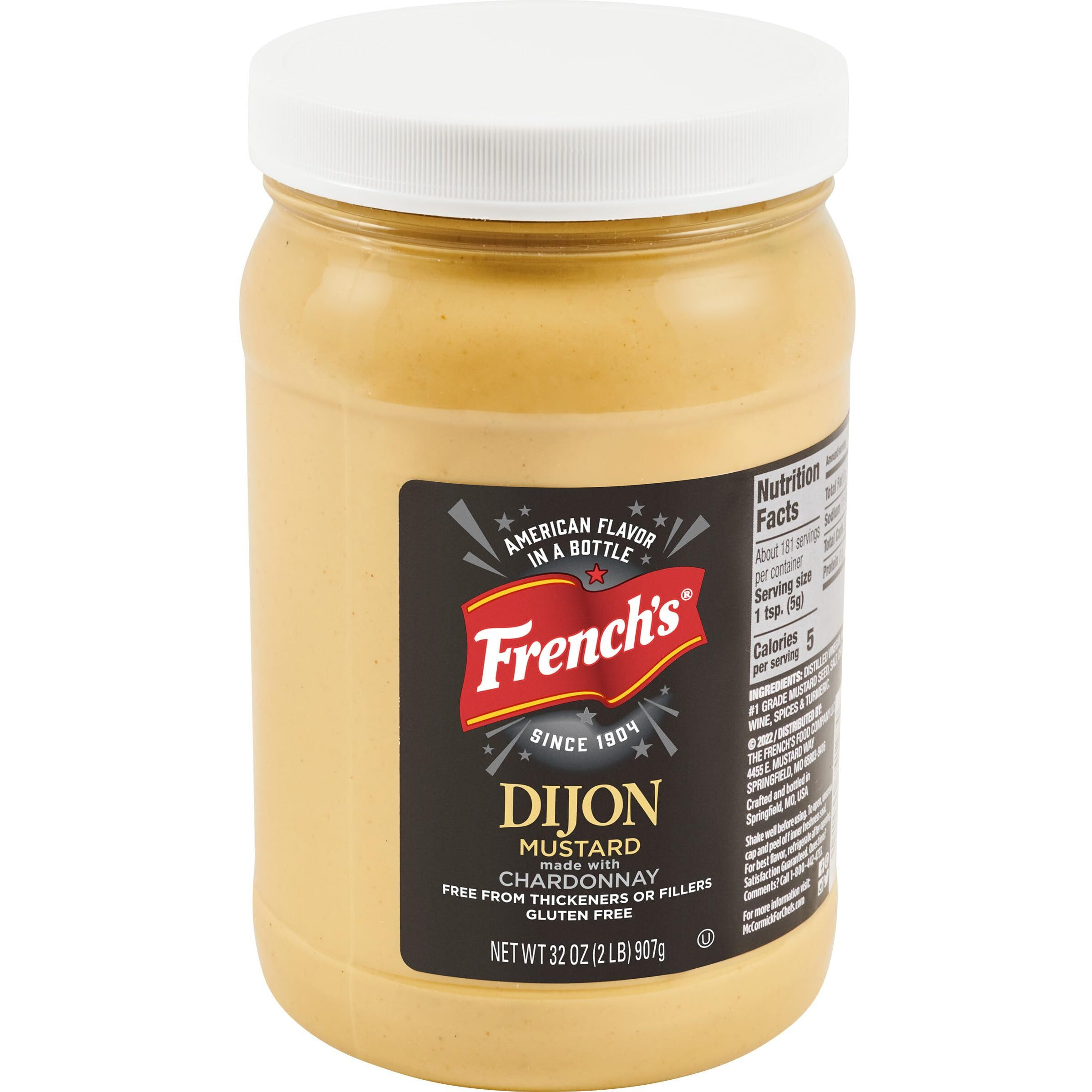 French's Dijon Mustard, 32 Oz - One 32 Ounce Container Of Thick And Creamy Dijon Mustard Made Of Real Chardonnay Wine And Robust Spices Perfect For Elevating Entrees