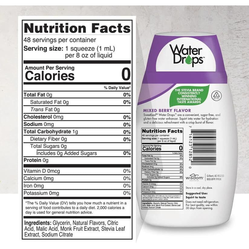 Sweetleaf Water Drops, Mixed Berry - Sugar-Free Water Enhancer Drops, Stevia & Monk Fruit Sweetener Water Flavoring, 1.62 Oz (Pack Of 6)