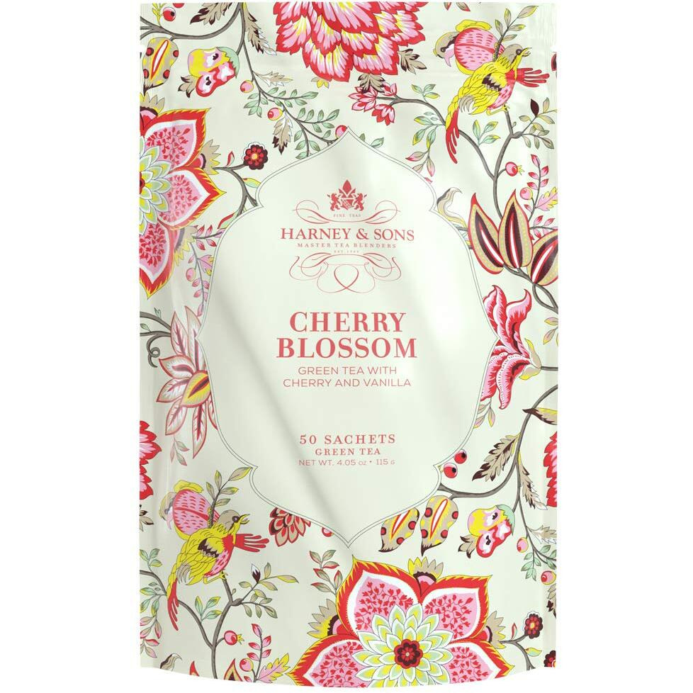 Harney & Sons Blossom Bag Of Sachets Green Tea Wcherry And Vanilla, Cherry, 50 Count