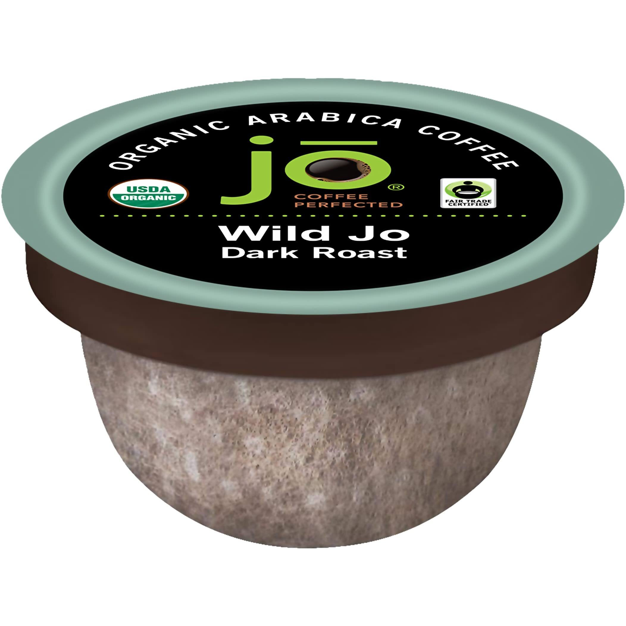 Wild Jo 12 Cup Organic Dark French Roast Compostable Coffee Pods For Keurig K-Cup Compatible Brewers | Bold Strong Rich Wicked Good | Eco-Friendly Single Serve | Fair Trade Certified Gluten Free