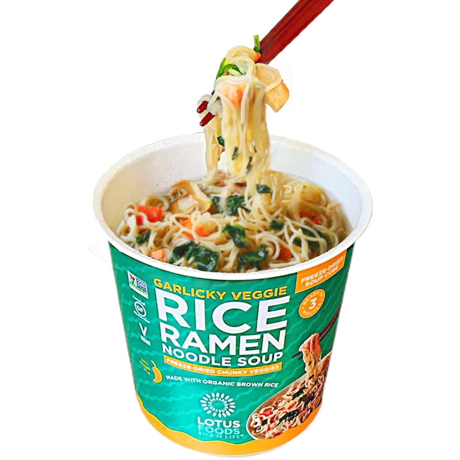 Lotus Foods Organic Garlicky Veggie Rice Ramen Noodle Soup - Ramen Noodles, Cup Of Noodles, Instant Ramen Bowl, Made With Organic Brown Rice - 1.94 Oz Cups (Pack Of 6)